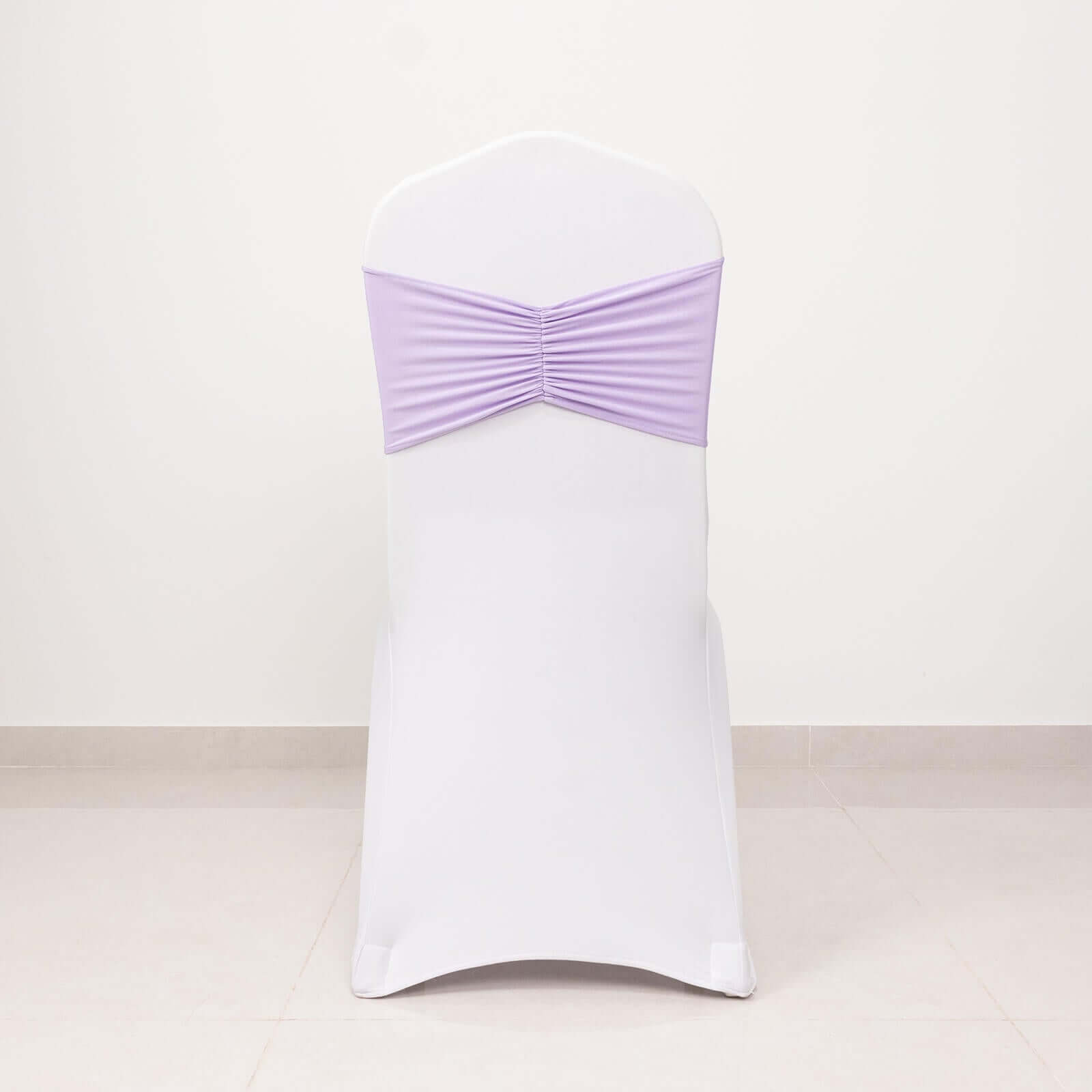 5 Pack Spandex Chair Sashes Lavender Lilac Ruffled Style - Wide Easy to Use Stretch Chair Bands 8x13