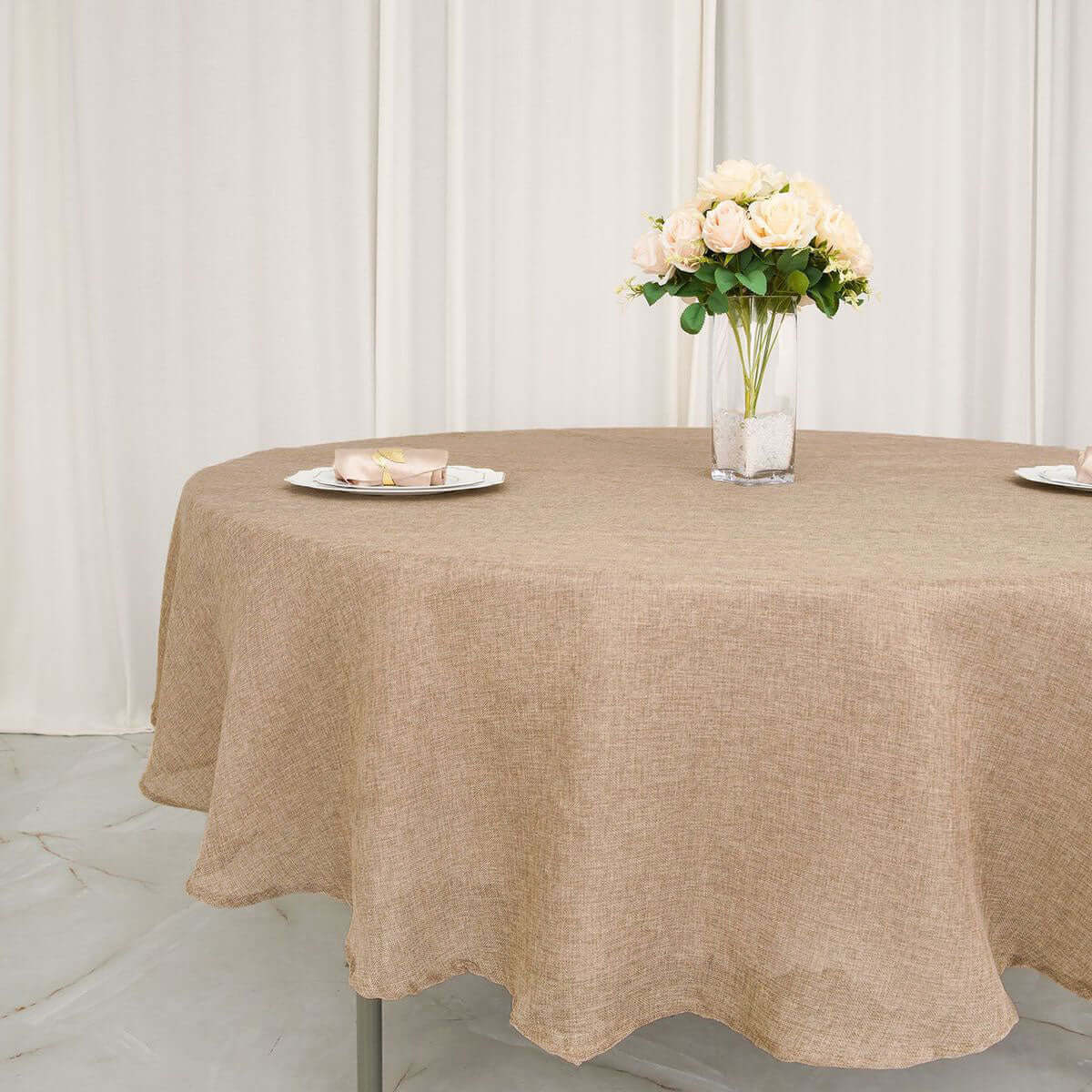 Faux Burlap Jute 90 Round Tablecloth Natural - Rustic Event Table Linen