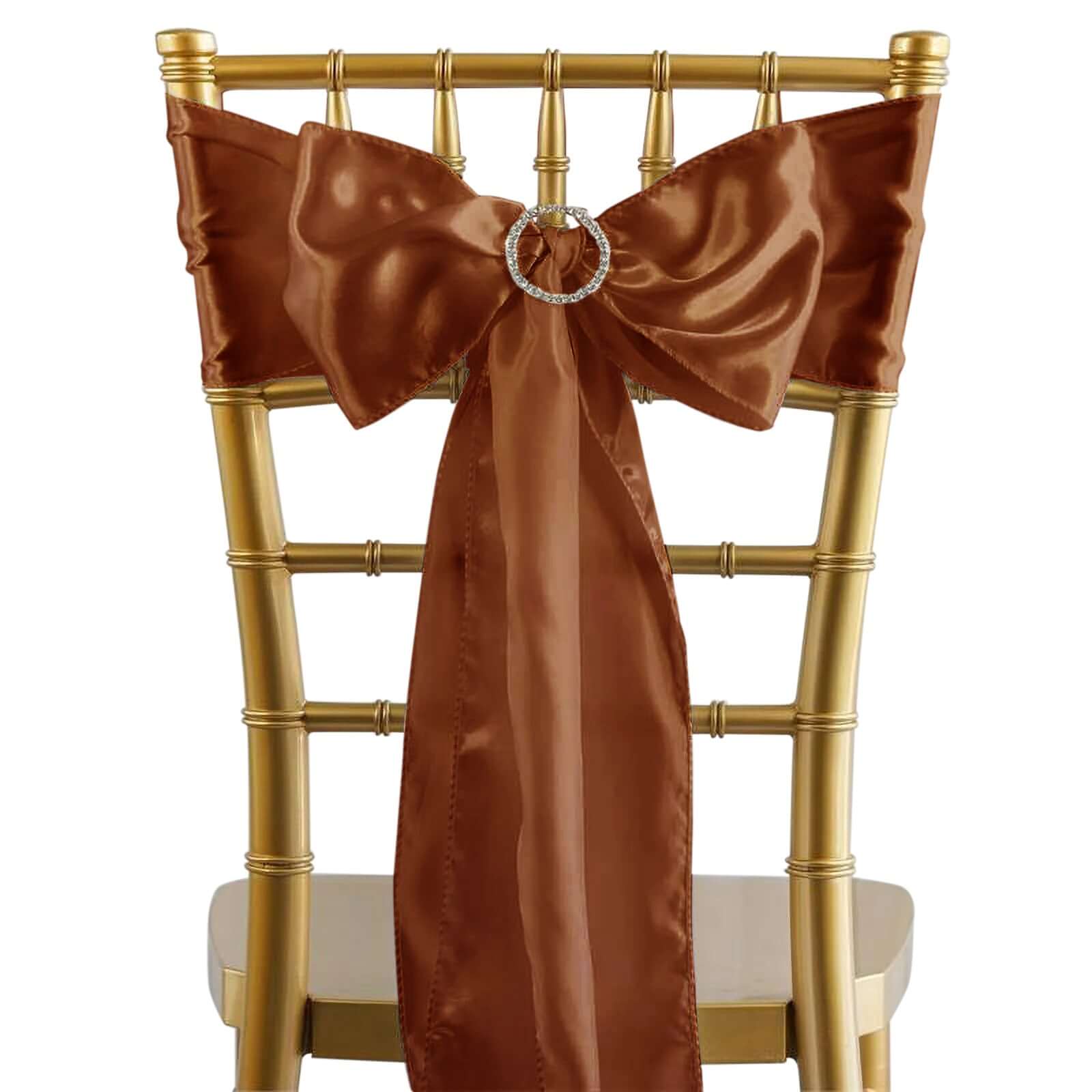 5 Pack Satin Chair Sashes Cinnamon Brown - Durable Chair Bows with Shiny Finish 6x106