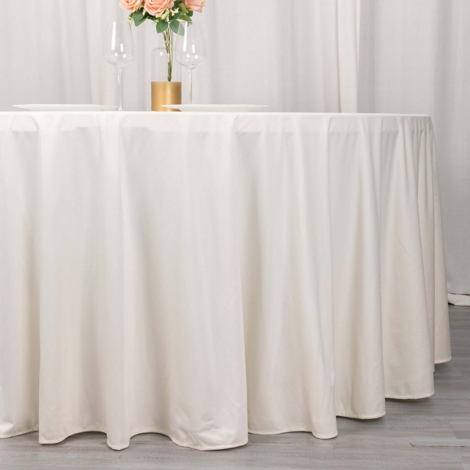 Premium Scuba Round 120 Tablecloth Ivory - Wrinkle Free & Stain Resistant Seamless Table Cover