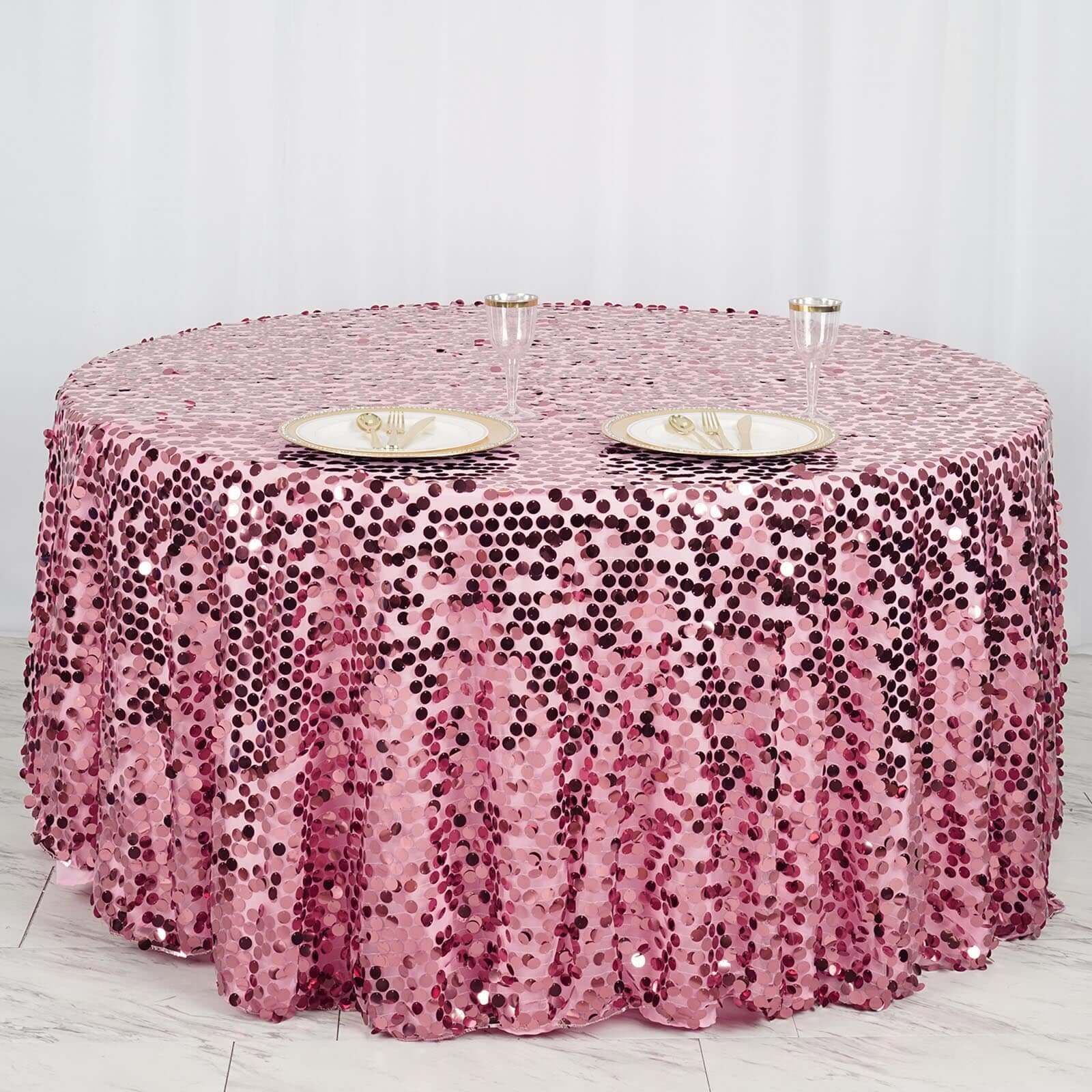 Sequin 120 Round Tablecloth Pink - Seamless Big Payette Table Cover