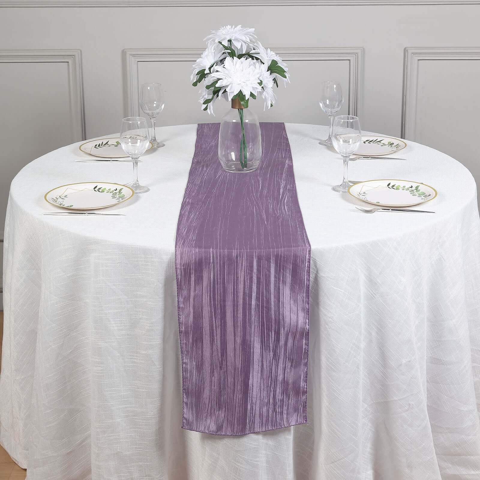 Taffeta 12x108 Table Runner Violet Amethyst - Accordion Crinkle Design