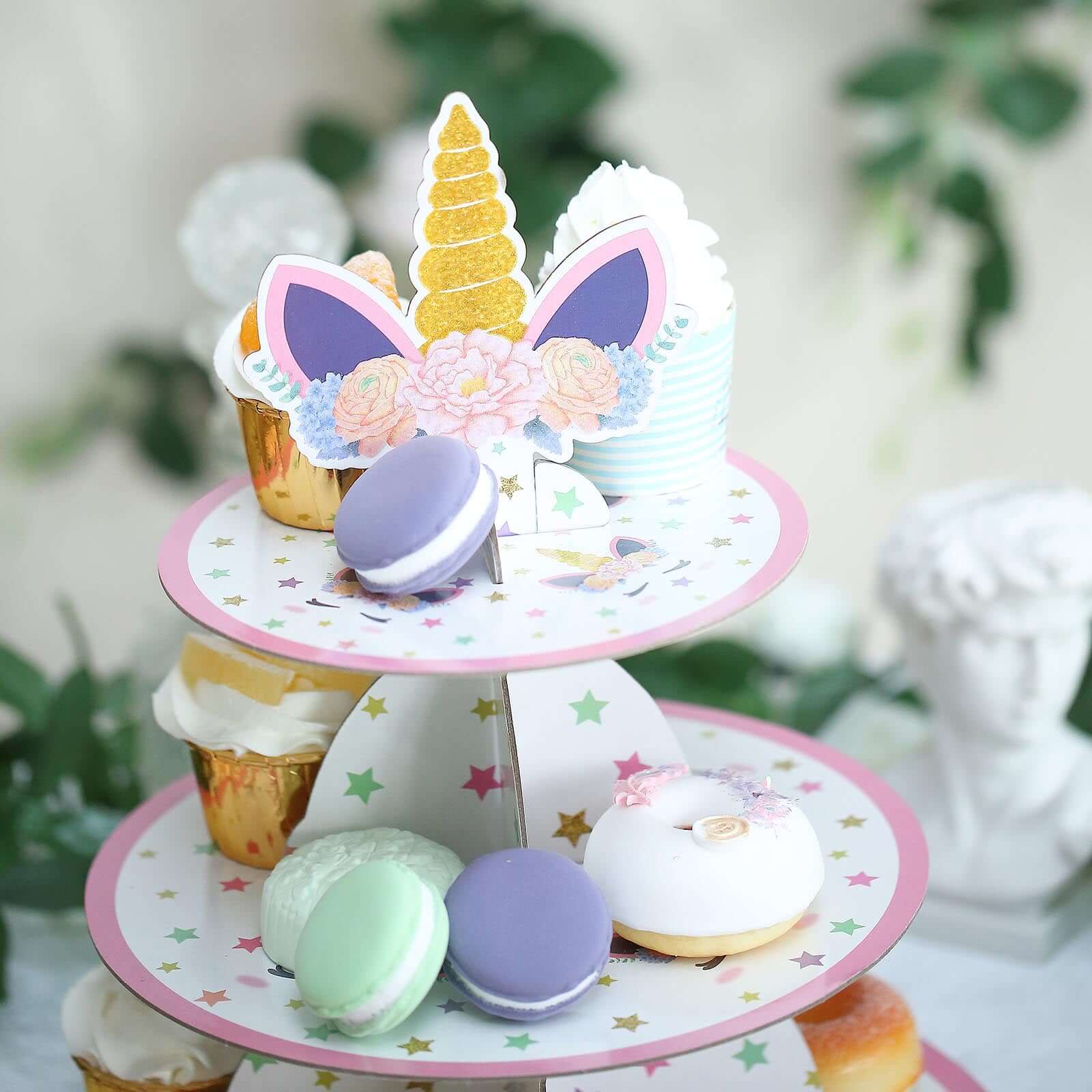 3-Tier Cardboard Cupcake Dessert Stand - Stable Treat Tower Display Holder for Unicorn Themed Girls Birthday Baby Shower Party Decor 15