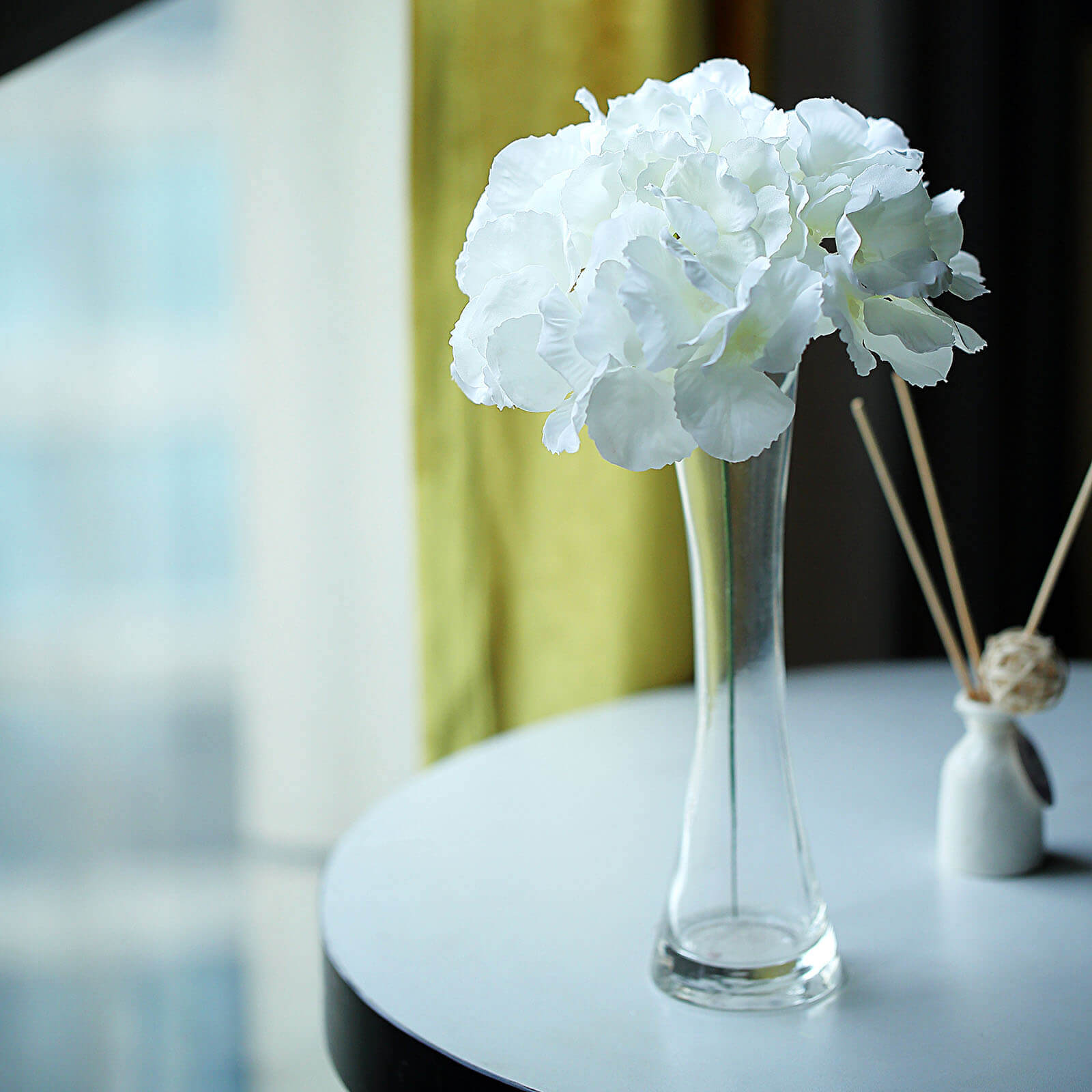 10 Flower Head and Stems Cream Artificial Satin Hydrangeas, DIY Arrangement