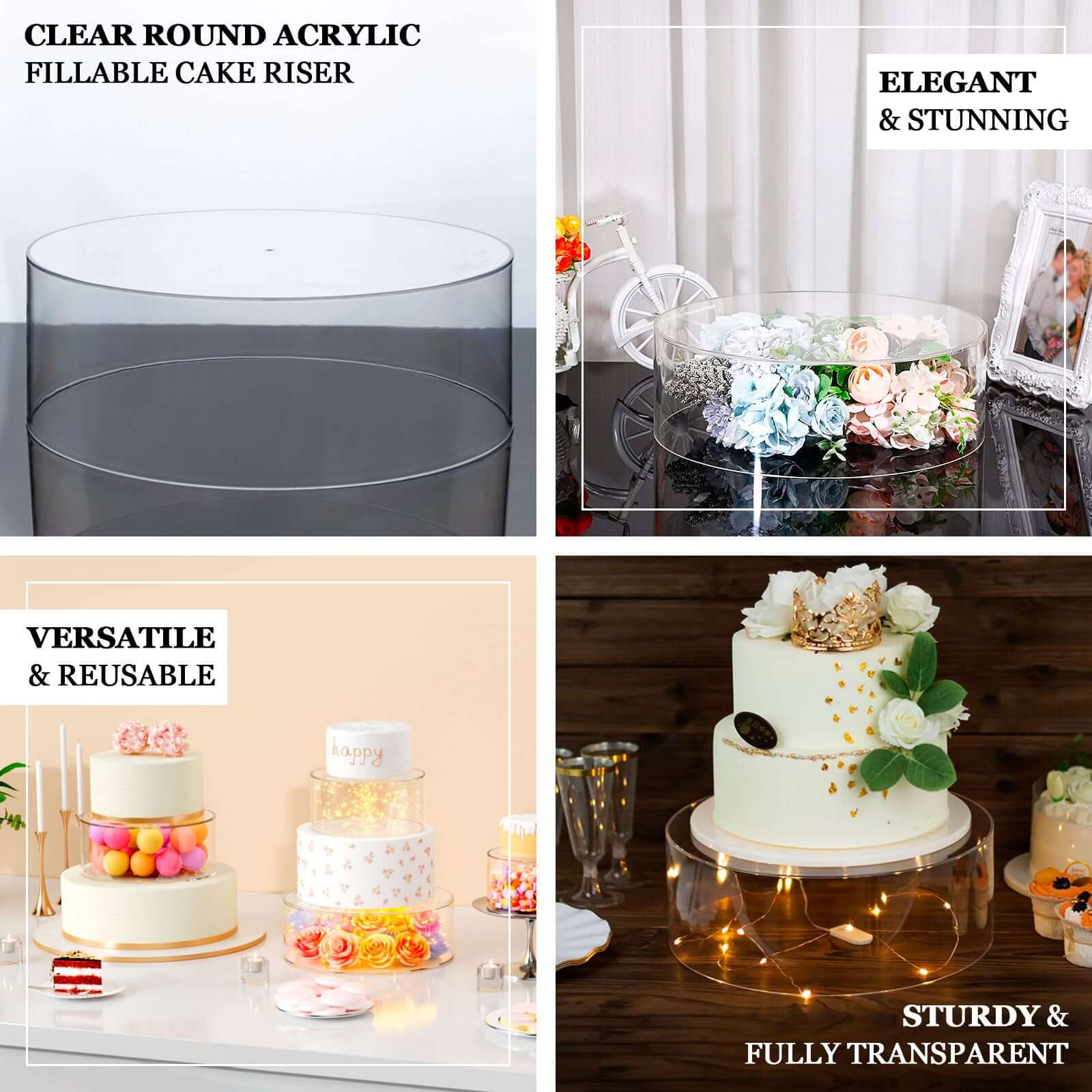 Acrylic Cake Stand Display Box Transparent Clear 18 Round - Decorative Pedestal Riser for Weddings