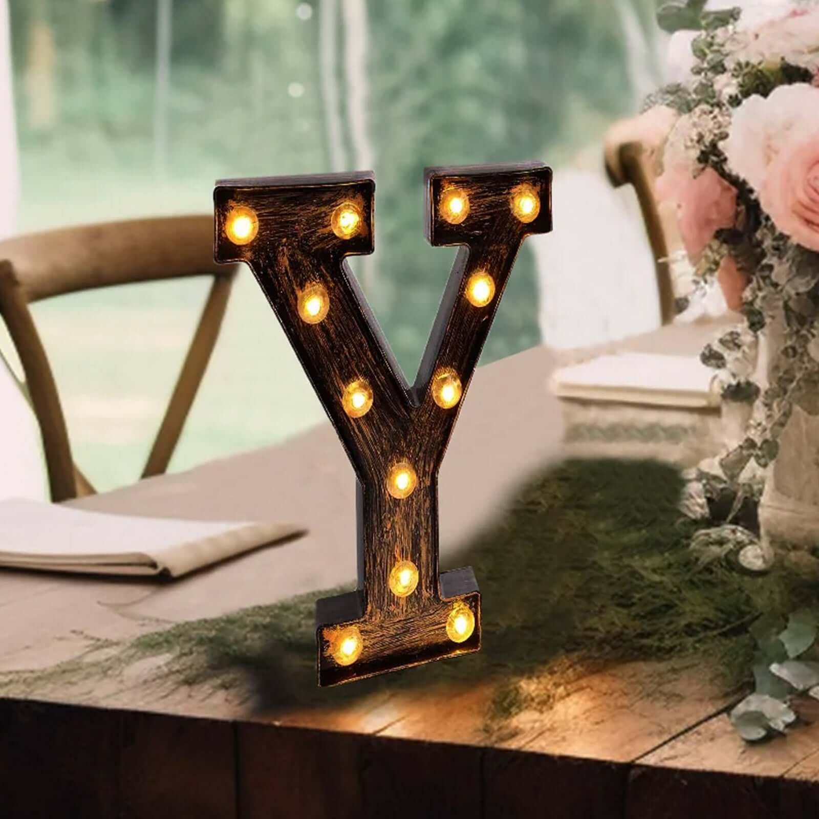 LED Marquee Letter Y Industrial Style Antique Black - Light-Up Alphabet Sign for Weddings & Displays 9