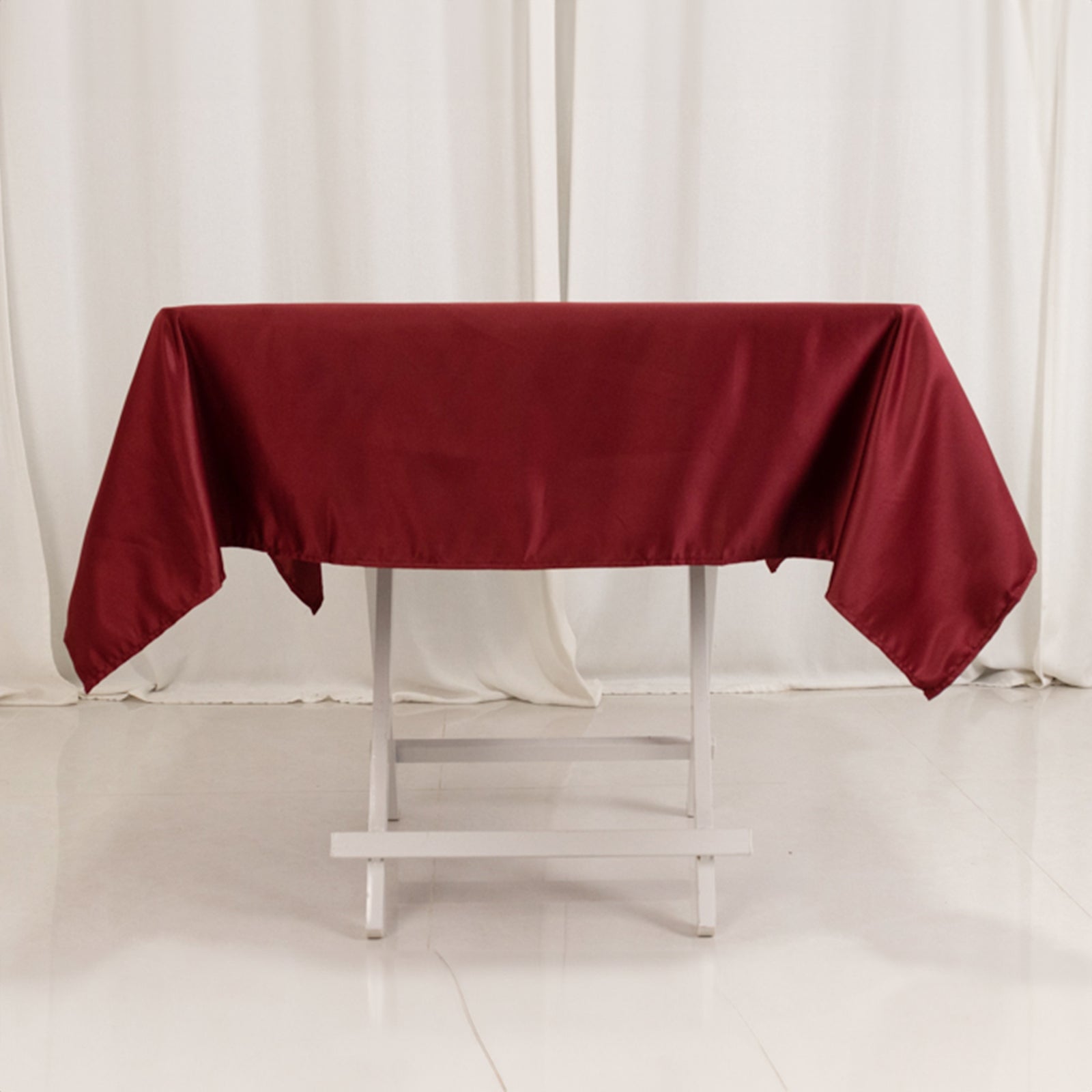 Lamour Satin 54x54 Square Tablecloth Burgundy - Durable & Silk-Like Table Cover