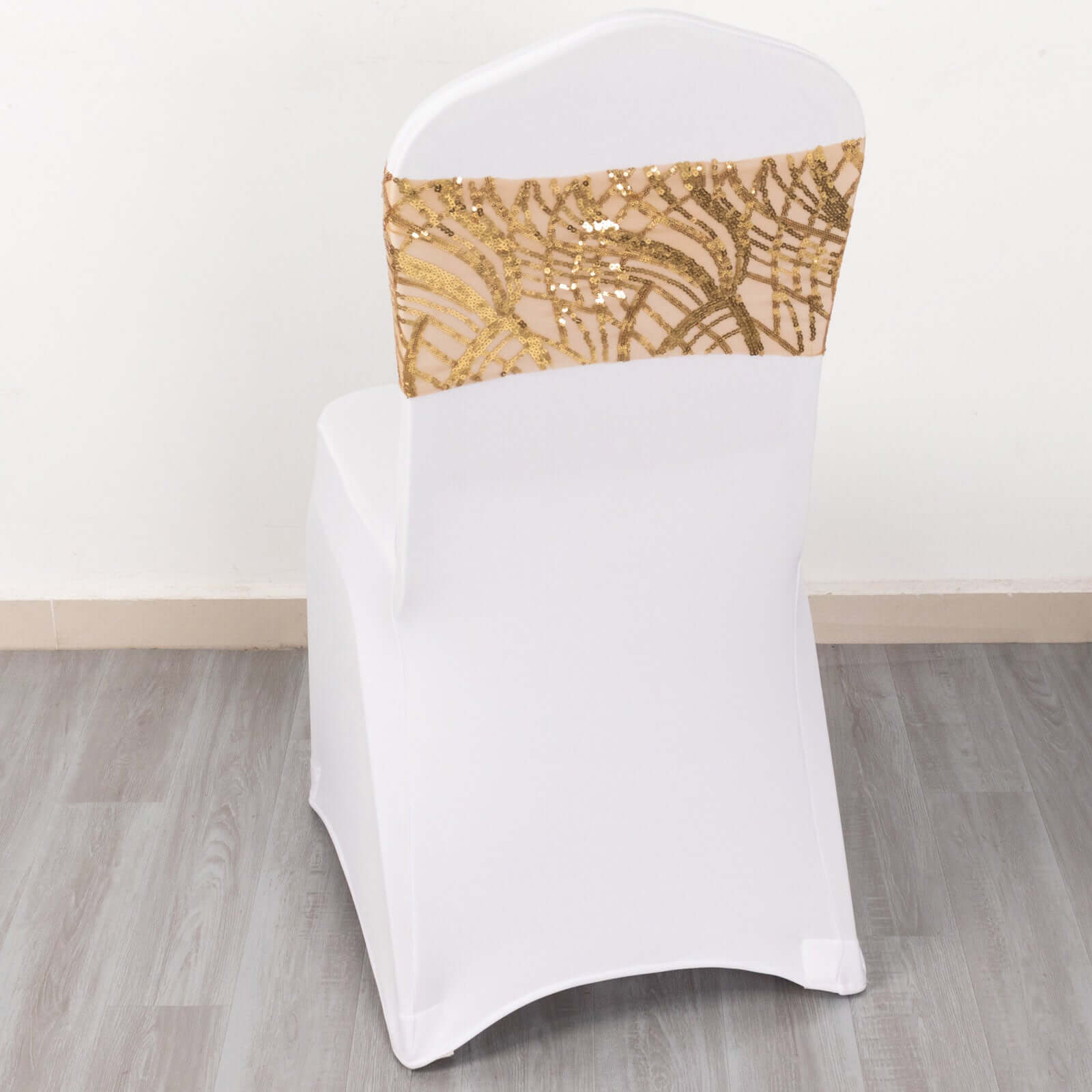 5 Pack Chair Sash Bands with Wave Embroidered Sequins Gold - Gleaming Accent for Weddings & Banquets