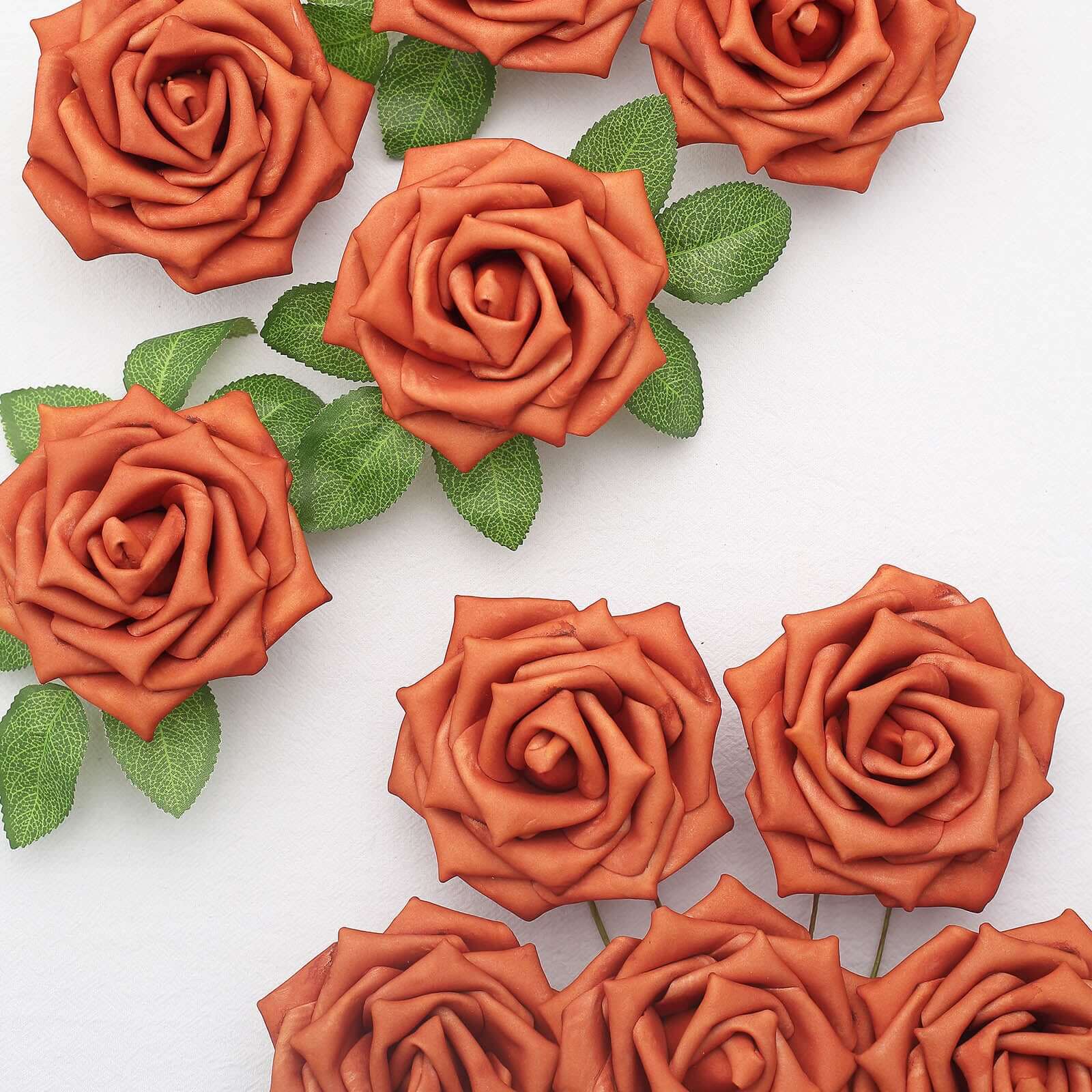 24 Roses 5 Terracotta (Rust) Artificial Foam Flowers With Stem Wire and Leaves