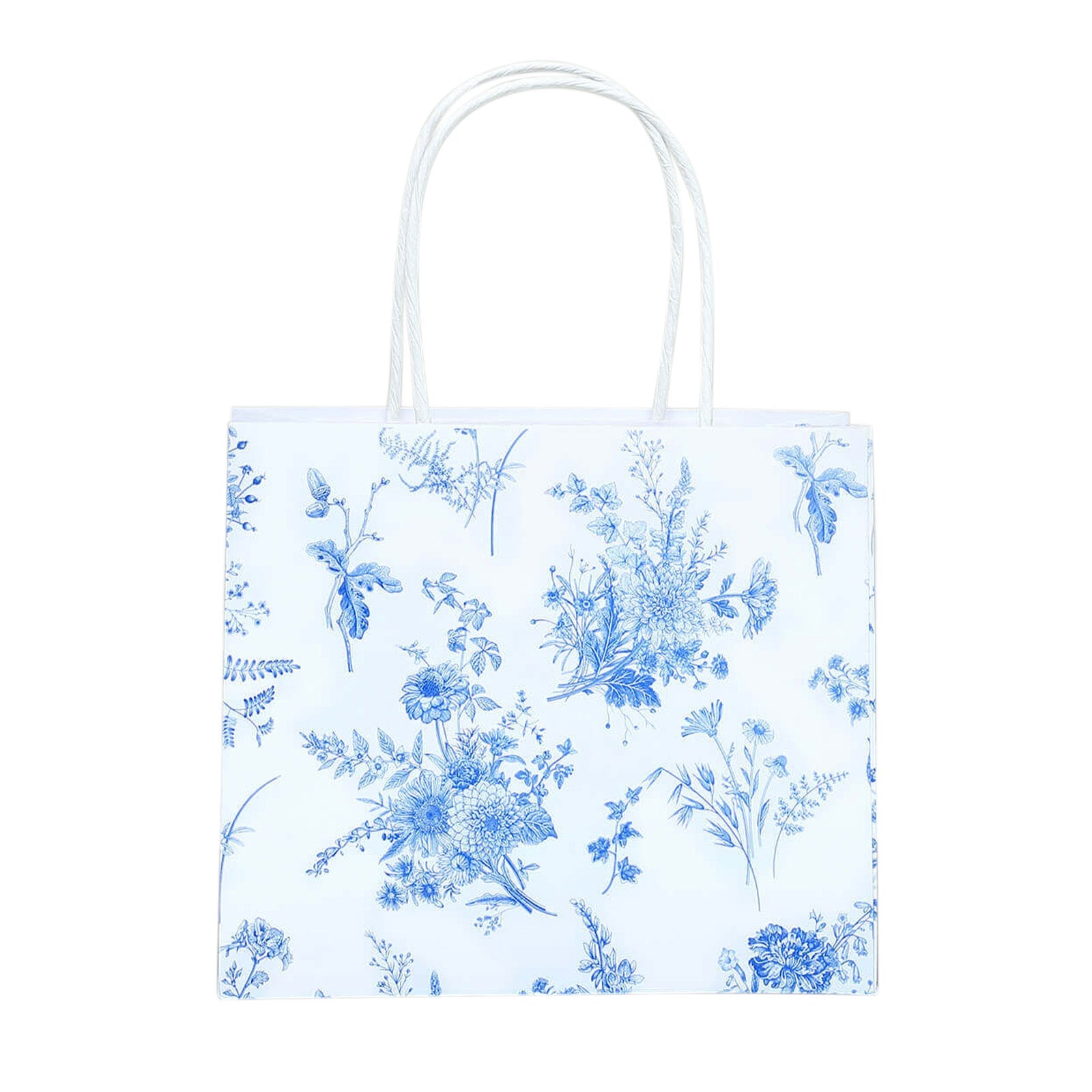 12 Pack White Blue Paper Gift Bags With Handles in French Toile Pattern, Party Favor Goodie Bags - 6x7