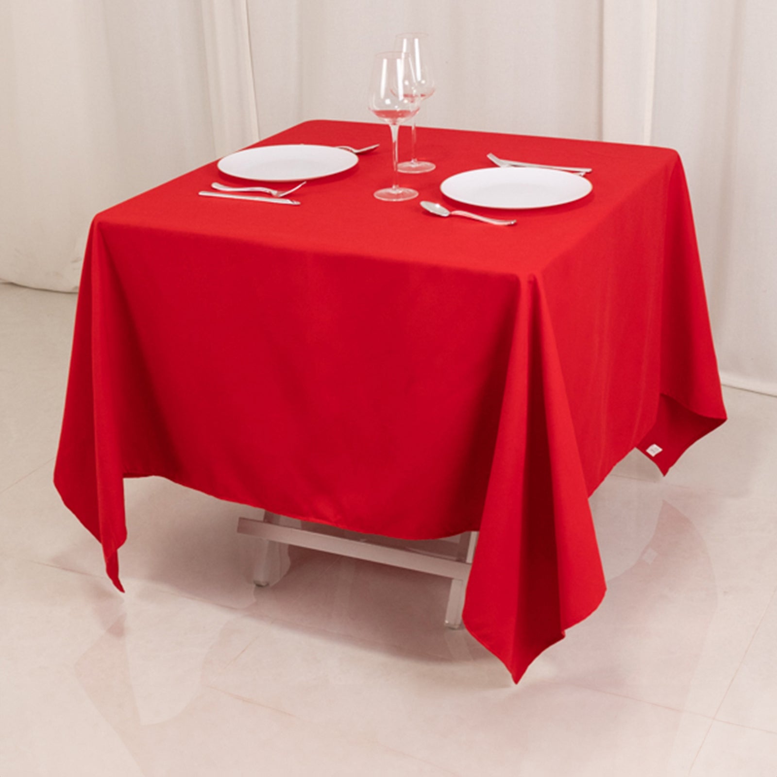 Cotton Blend 70x70 Square Tablecloth Red - Wrinkle-Resistant Fabric Table Cover