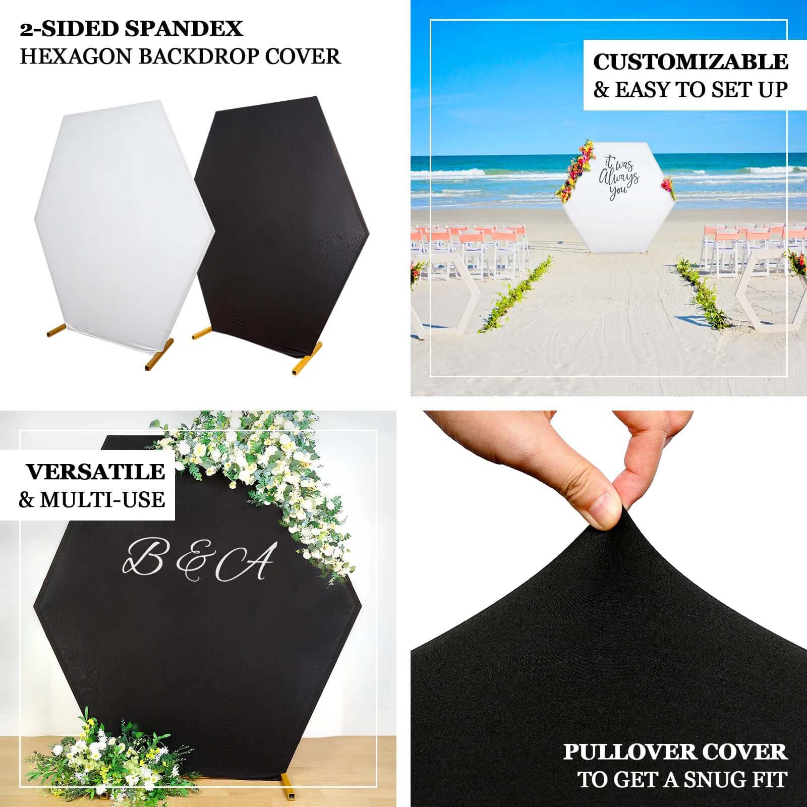 8ftx7ft Black 2-Sided Spandex Fit Hexagon Wedding Arbor Backdrop Cover