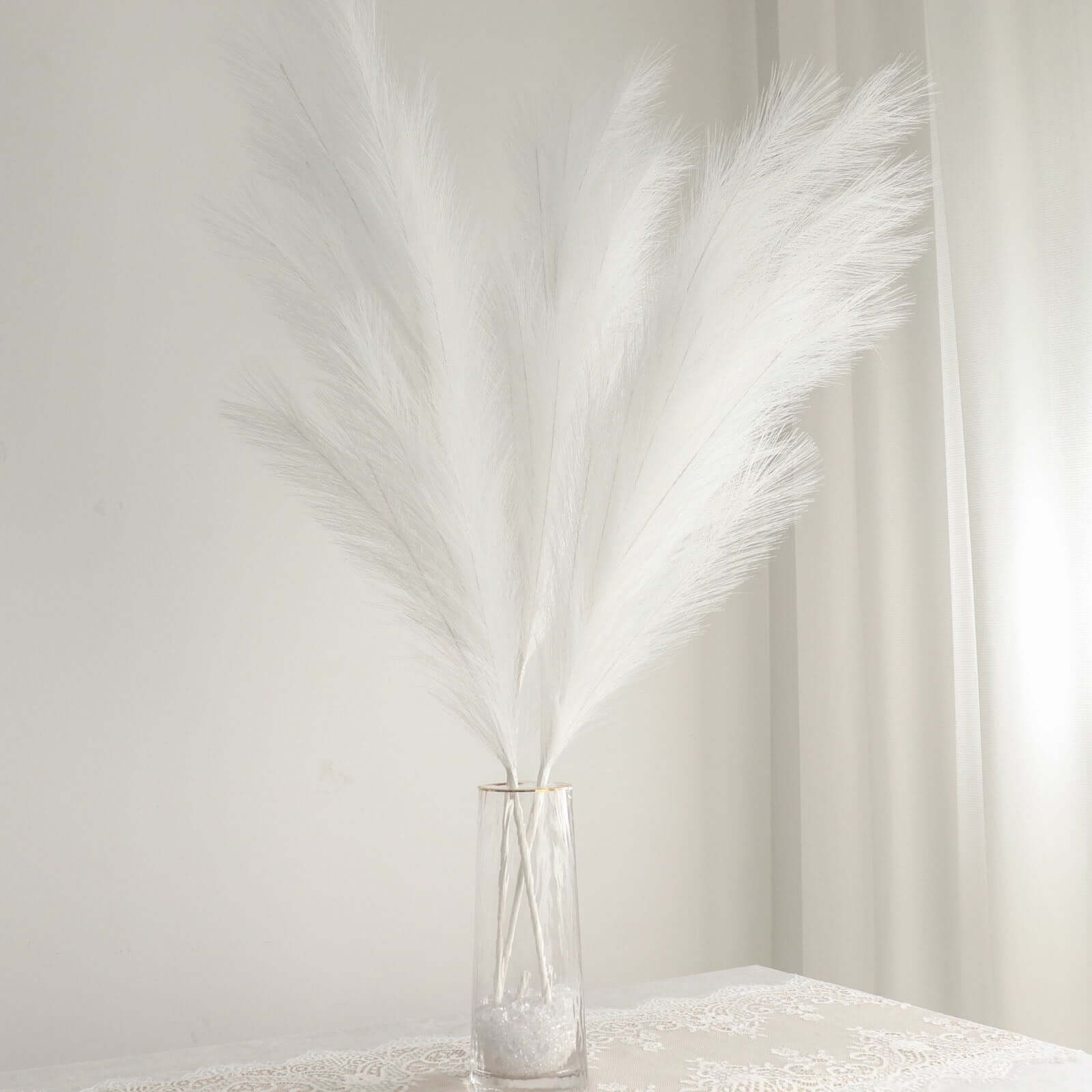 3 Stems Artificial Pampas Grass Decor White - Soft Realistic Faux Ornamental Grass Branches for Rustic Boho Chic Backdrops Floral Styling & Vase Displays 44