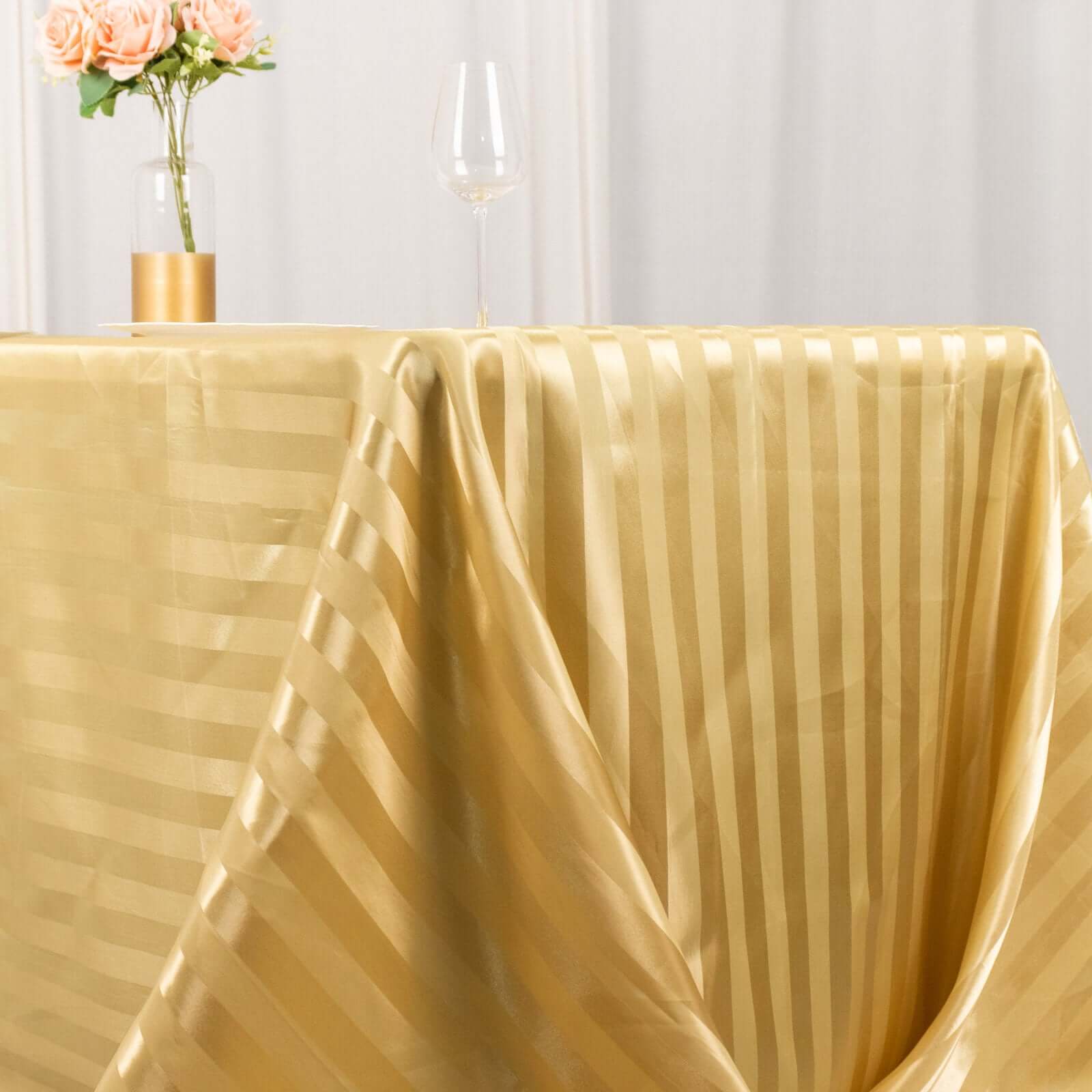 Satin Striped 90x132 Rectangular Tablecloth Champagne Satin Stripe - Seamless Silky Smooth Table Cover