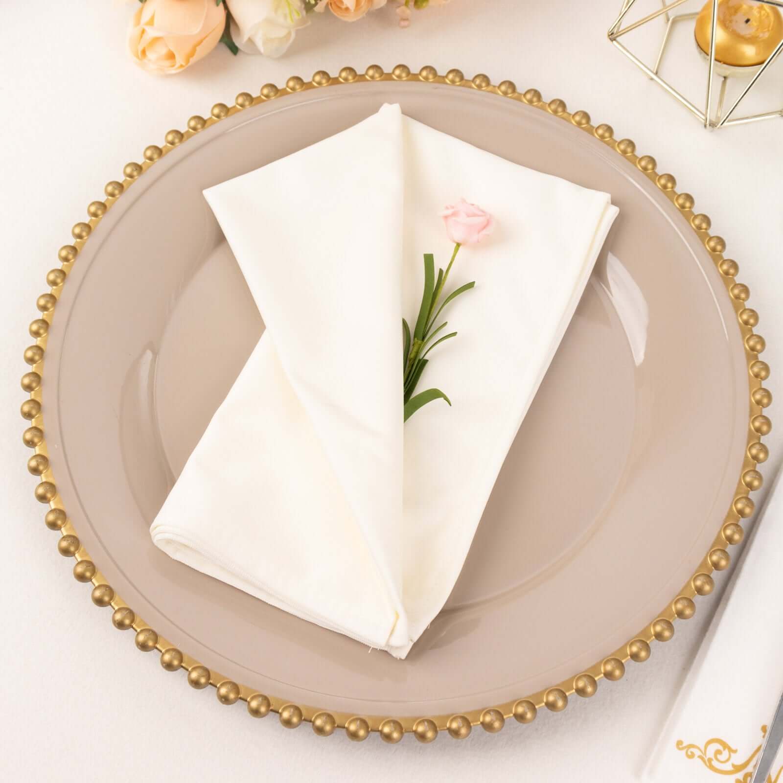 5 Pack Premium Scuba 20x20 Napkins Ivory - Durable & Reusable Dinner Napkins