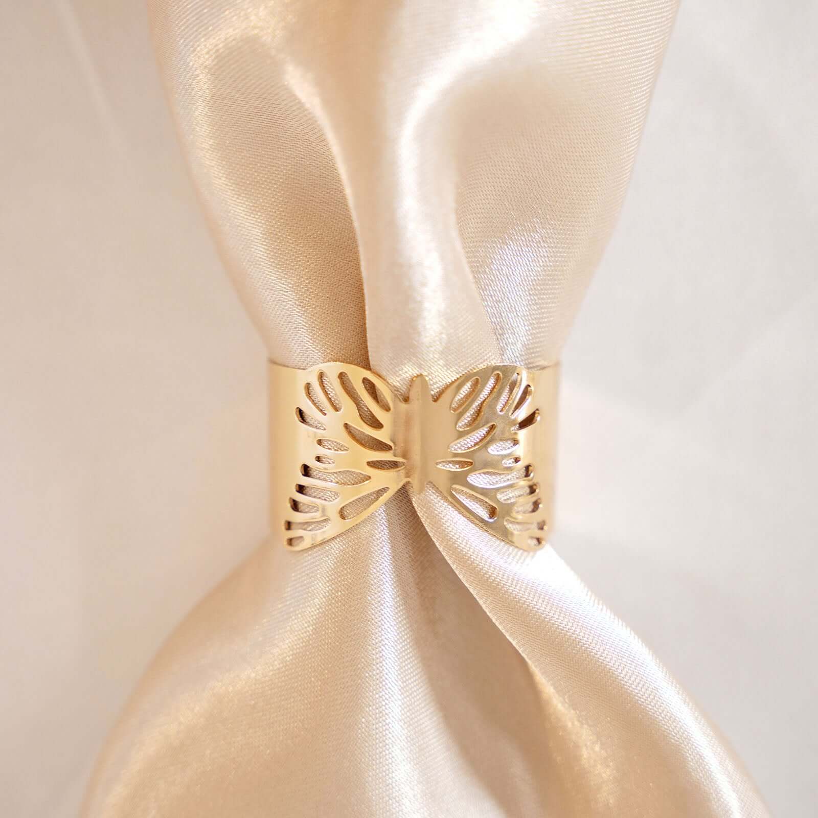 5 Pack Metallic Gold Laser Cut Butterfly Napkin Rings, Paper Napkin Holders