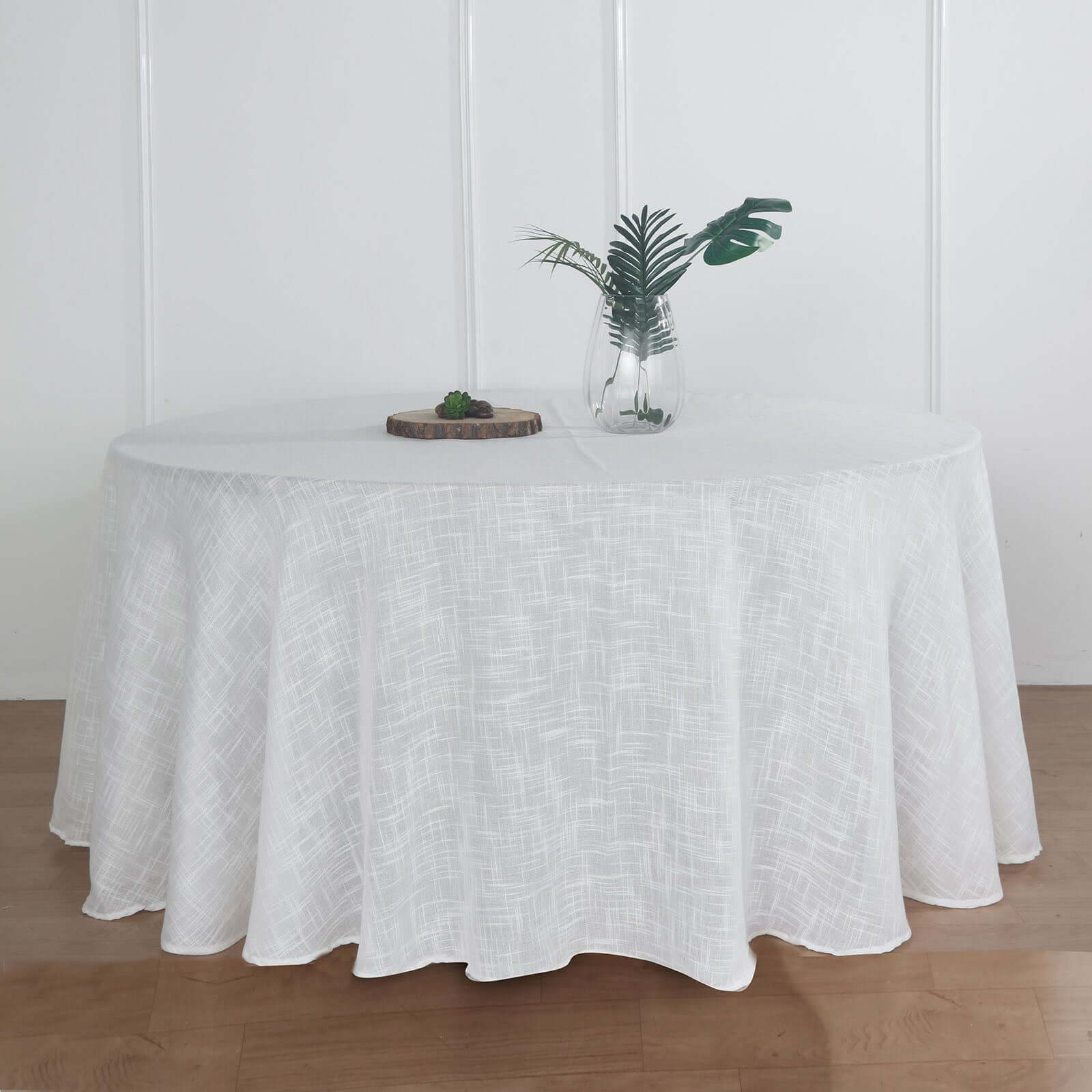 Faux Linen 120 Round Tablecloth White - Modern Slubby Texture with Wrinkle-Resistant Appeal Seamless Table Cover