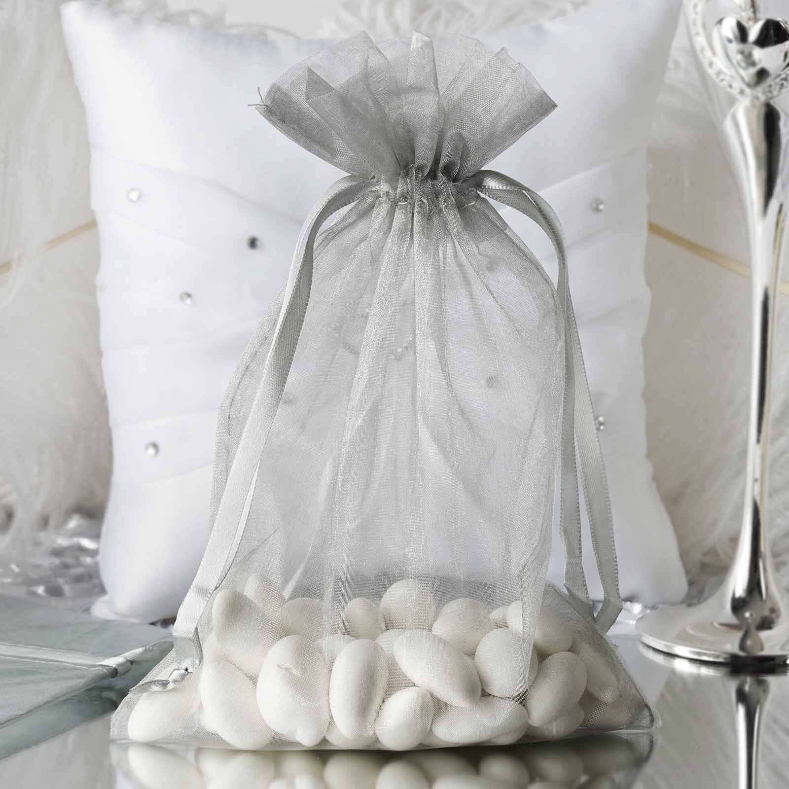 10 Pack 6x9 Silver Organza Drawstring Wedding Party Favor Gift Bag