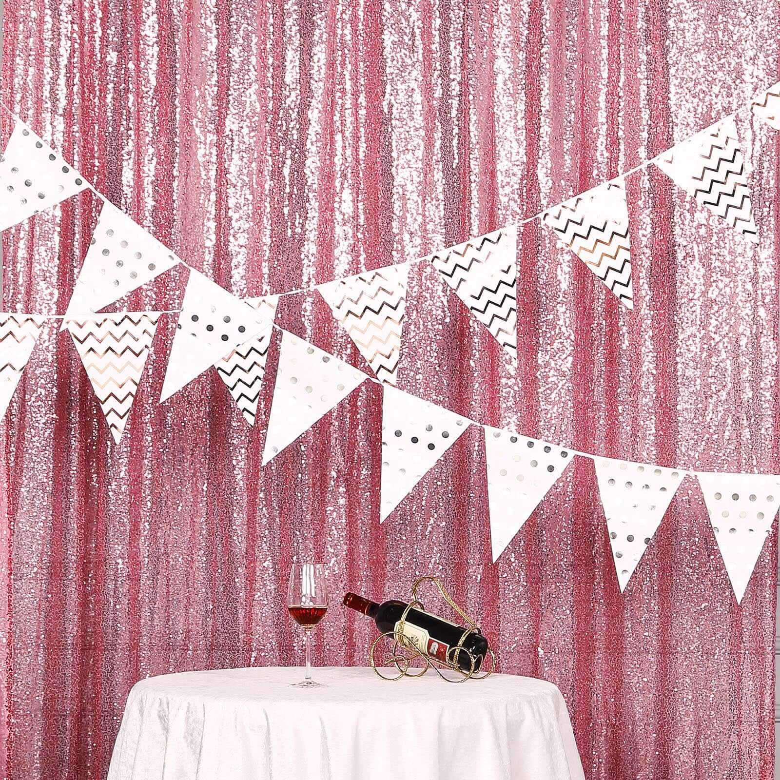 8ftx8ft Pink Sequin Event Curtain Drapes, Backdrop Event Panel