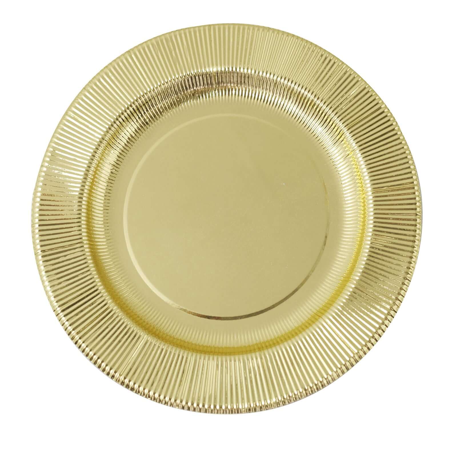 25-Pack Paper 10 Round Dinner Plates in Metallic Gold Sunray Design - Disposable Heavy Duty 350GSM Party Plates