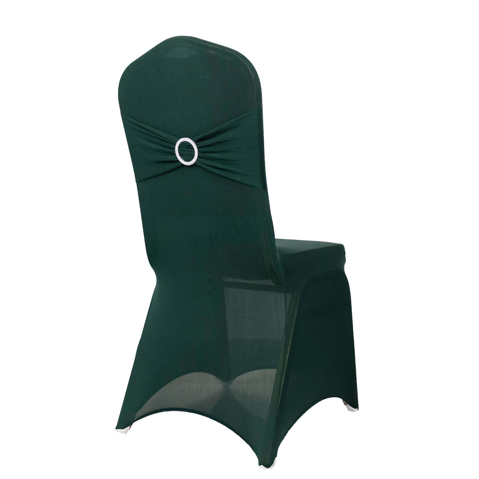 Spandex Chair Cover with Hunter Emerald Green Rhinestone Buckled Sash Band Blush - Stretch Fitted Slipcover