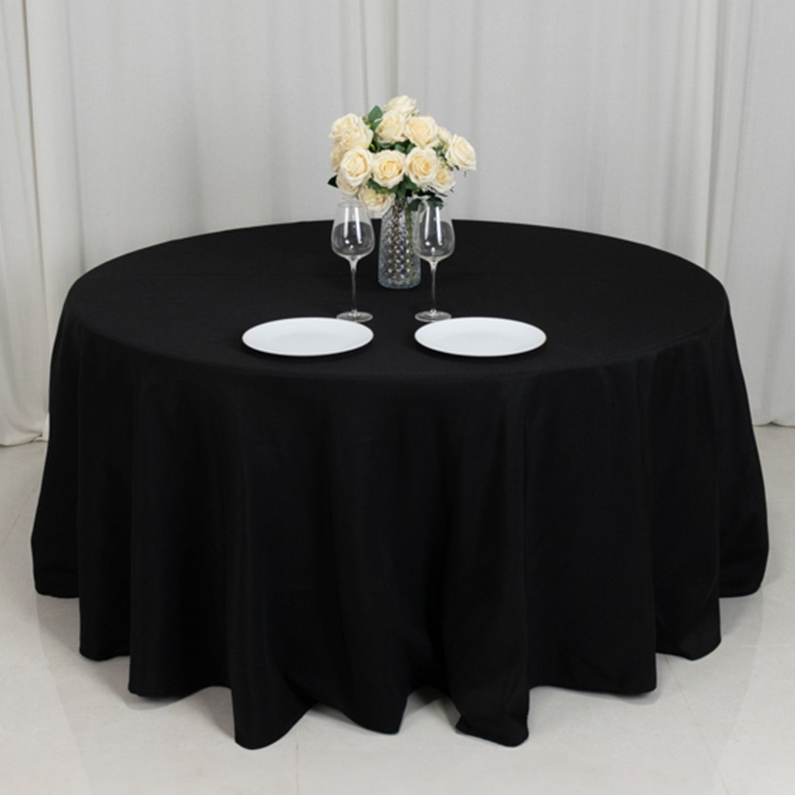 Fire Retardant Premium Polyester 120 Round Tablecloth Black - High-Performance Seamless Table Cover