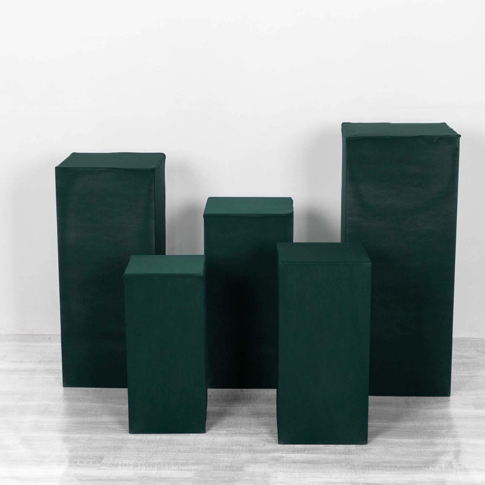 Set of 5 Hunter Emerald Green Spandex Rectangle Pedestal Stand Covers, Stretchable Pillar Prop Covers - 160 GSM