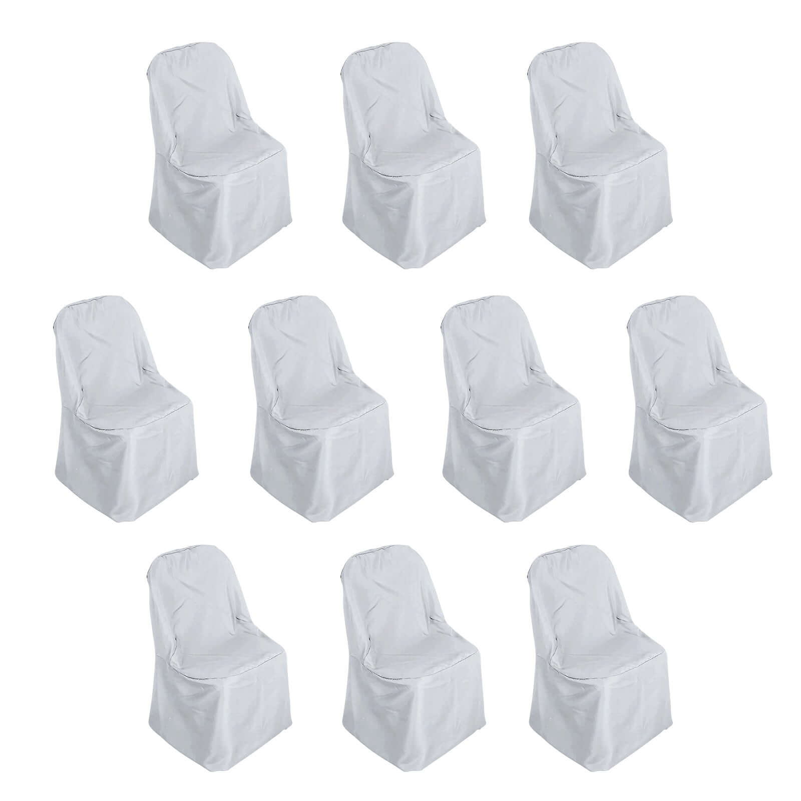 10 Pack Polyester Chair Covers for Folding Chairs Silver - Wrinkle-Free Stain-Resistant Slip-On Slipcovers