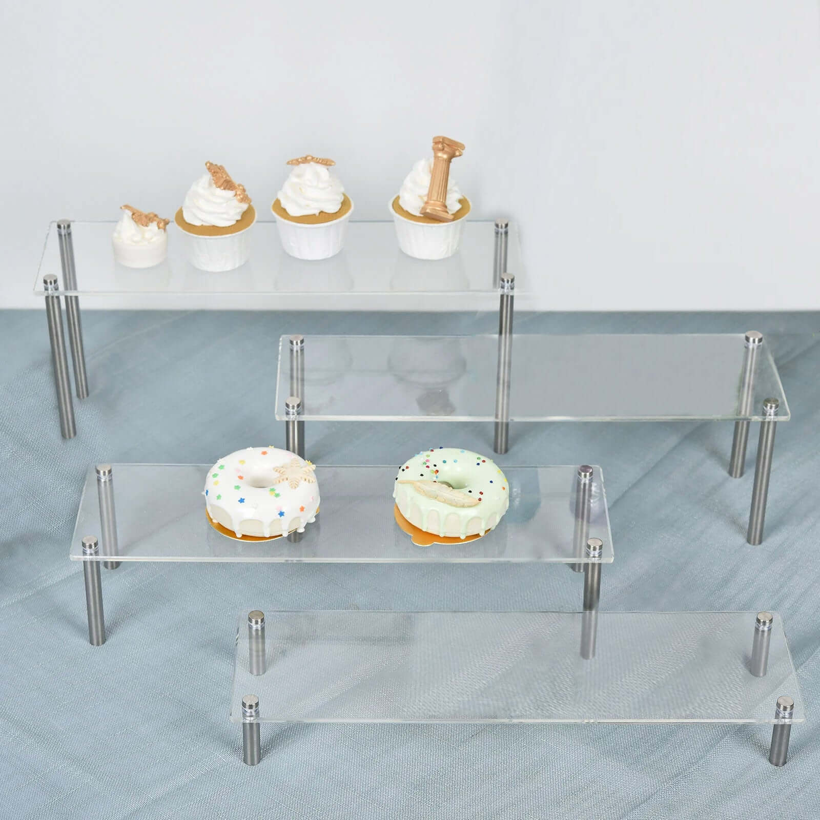 Set of 4 Premium Acrylic Dessert Display Stands Clear - Sleek Multi Level Buffet Riser Serving Tray Platter for Cupcakes Pastries & Appetizers