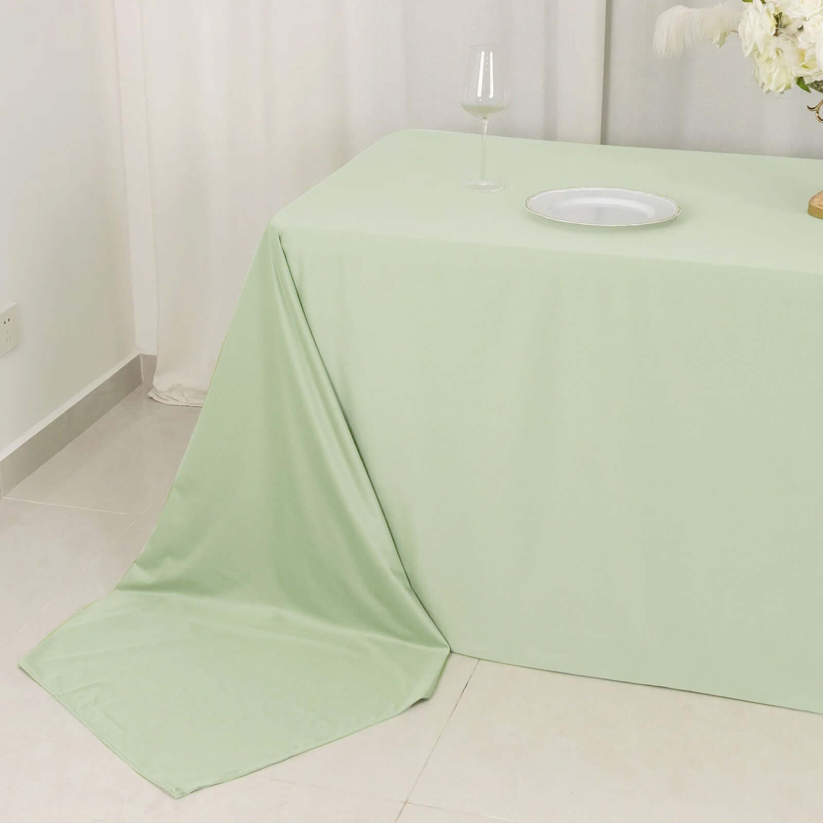 Premium Scuba Rectangular 90x156 Tablecloth Sage Green - Wrinkle Free, Stain Resistant & Seamless Table Cover