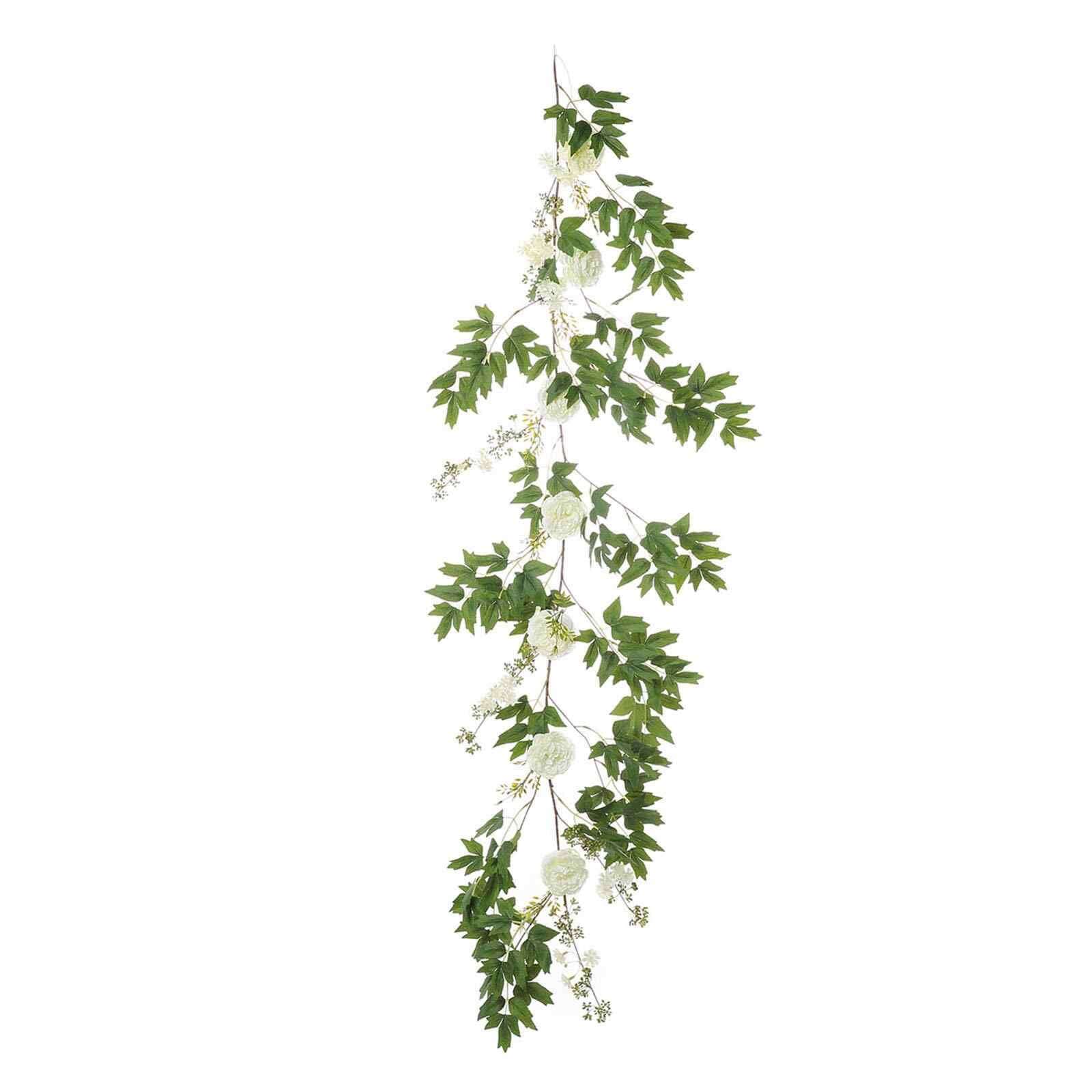 6ft White Artificial Silk Peony Foliage Hanging Flower Garland Vine