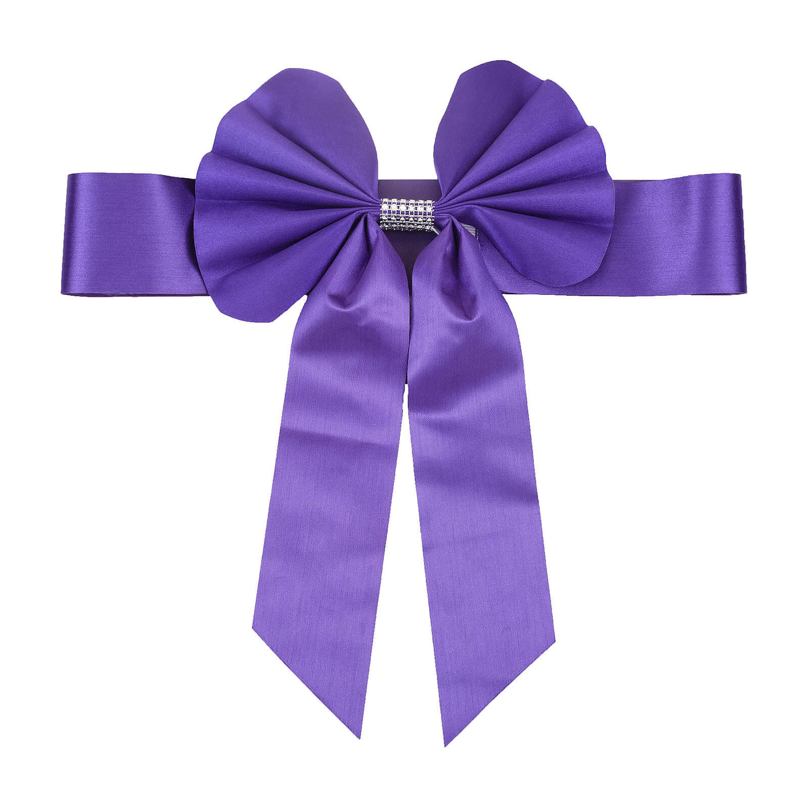 5 Pack Satin Faux Leather Chair Sashes Purple - Durable Double Sided Pre-tied Bow Tie Chair Bands with Diamond Rhinestone Buckles