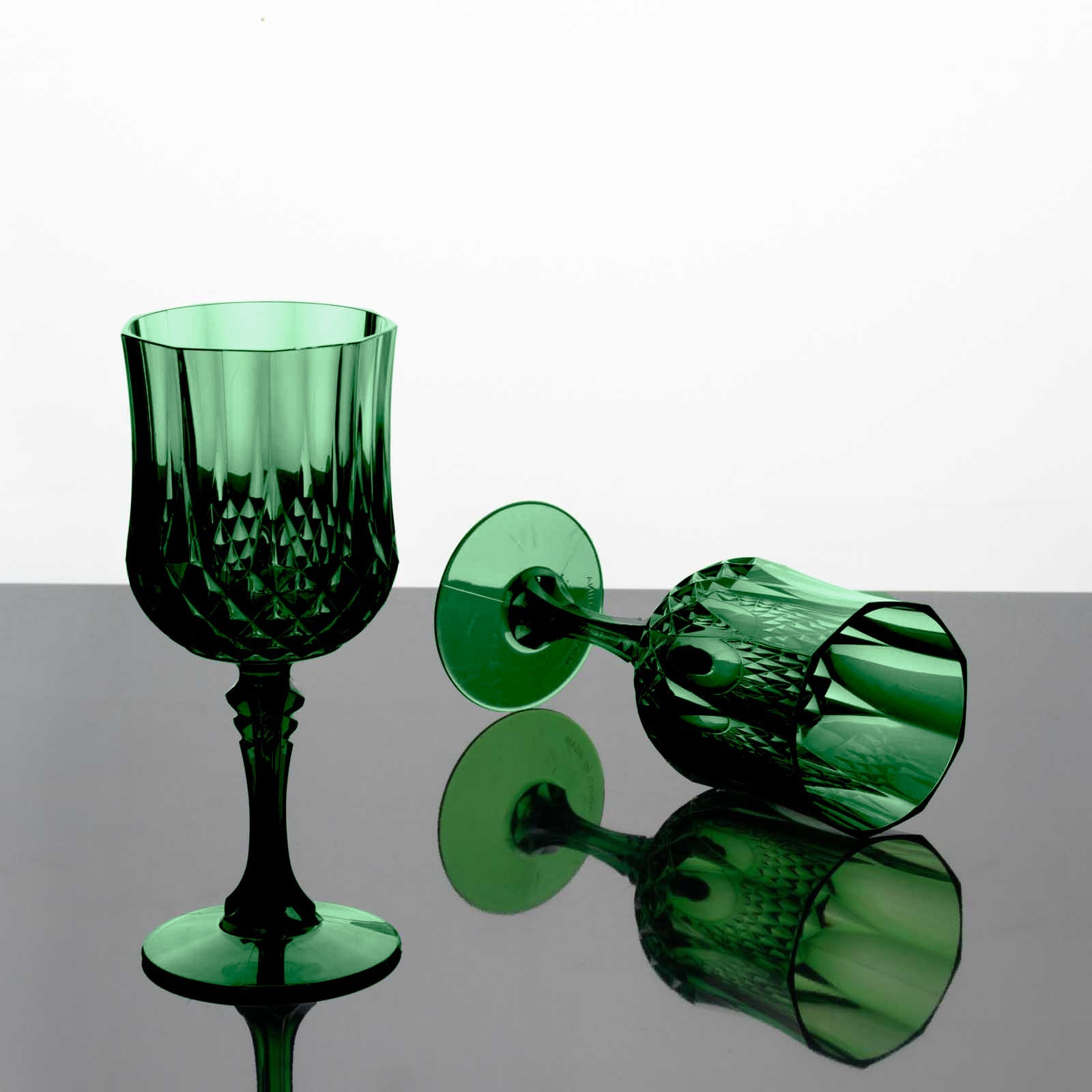 6-Pack Plastic Cocktail Goblets Hunter Emerald Green Transparent Crystal Cut - Shatterproof Drinkware 8oz