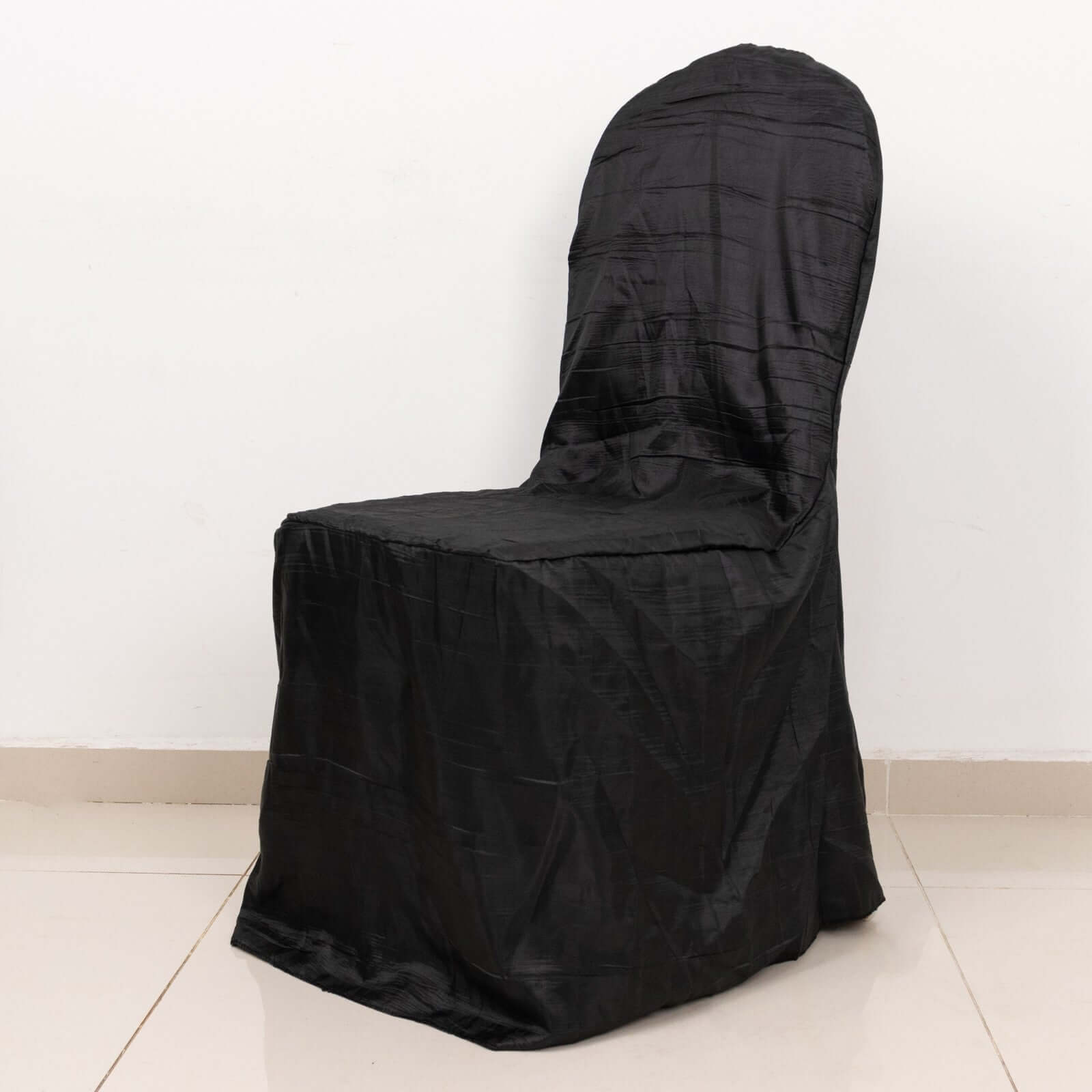 Crinkle Crushed Taffeta Chair Cover for Banquet Chairs Black - Reusable Slipcover