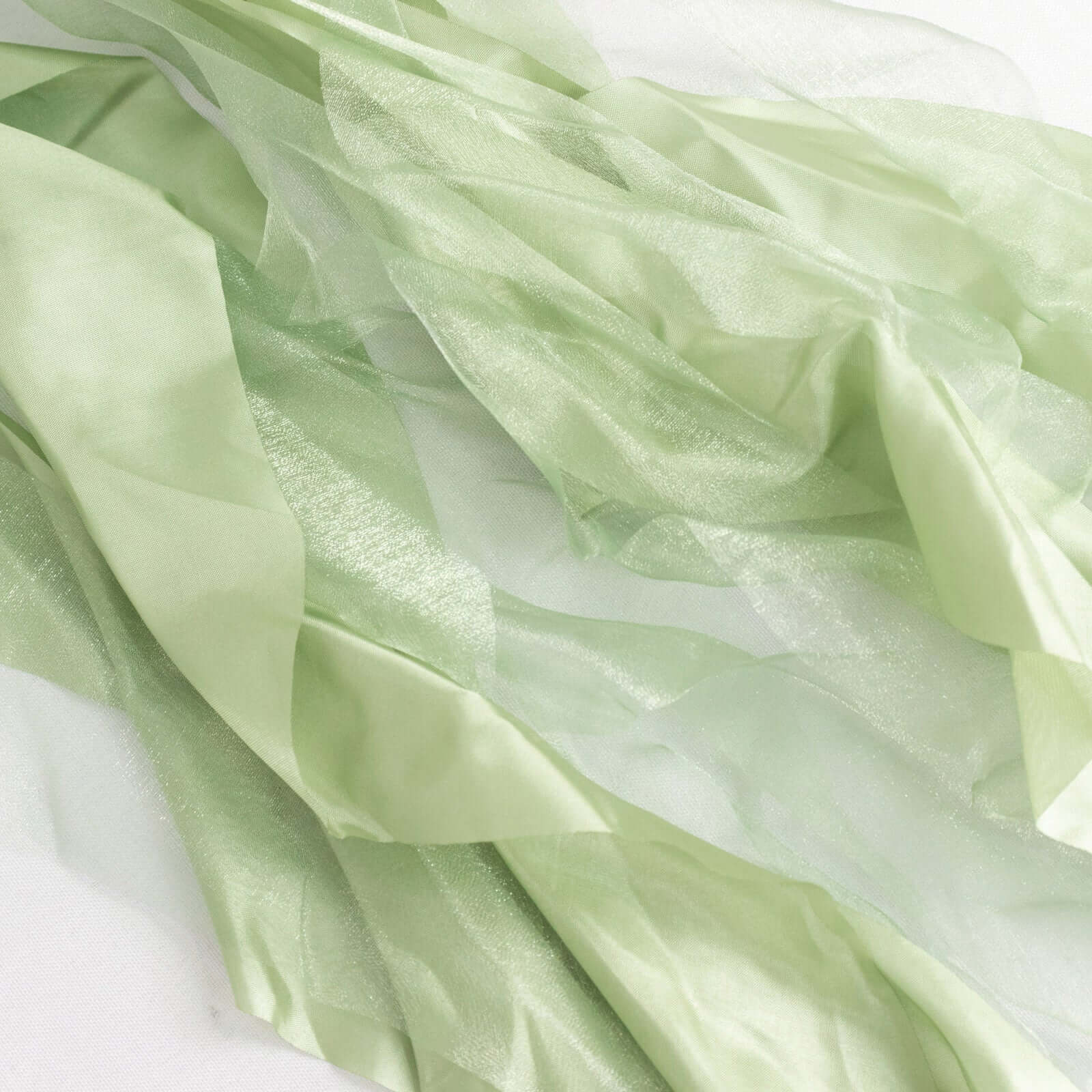 5 Pack Chiffon Satin Chair Sashes Sage Green - Easy to Install Ruffled Curly Willow