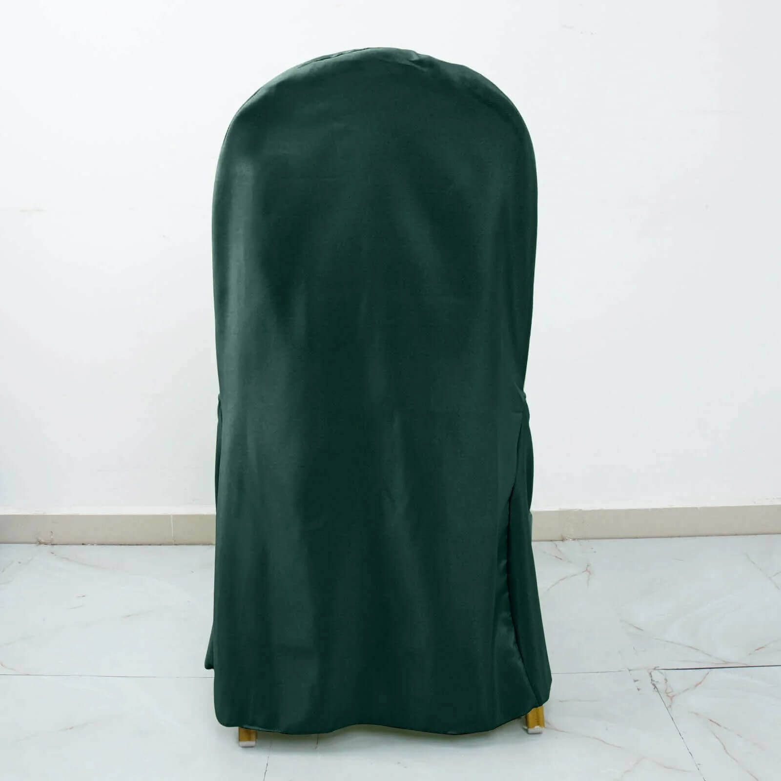 10 Pack Polyester Chair Cover for Banquet Chairs Hunter Emerald Green - Stain-Resistant Reusable Slip-On Slipcover