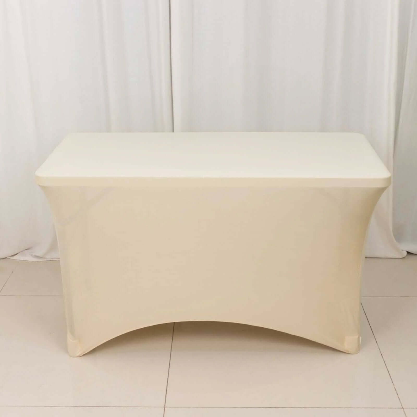 Stretch Spandex 48x30 Rectangle Tablecloth Beige - Durable Form-Fitting Table Cover