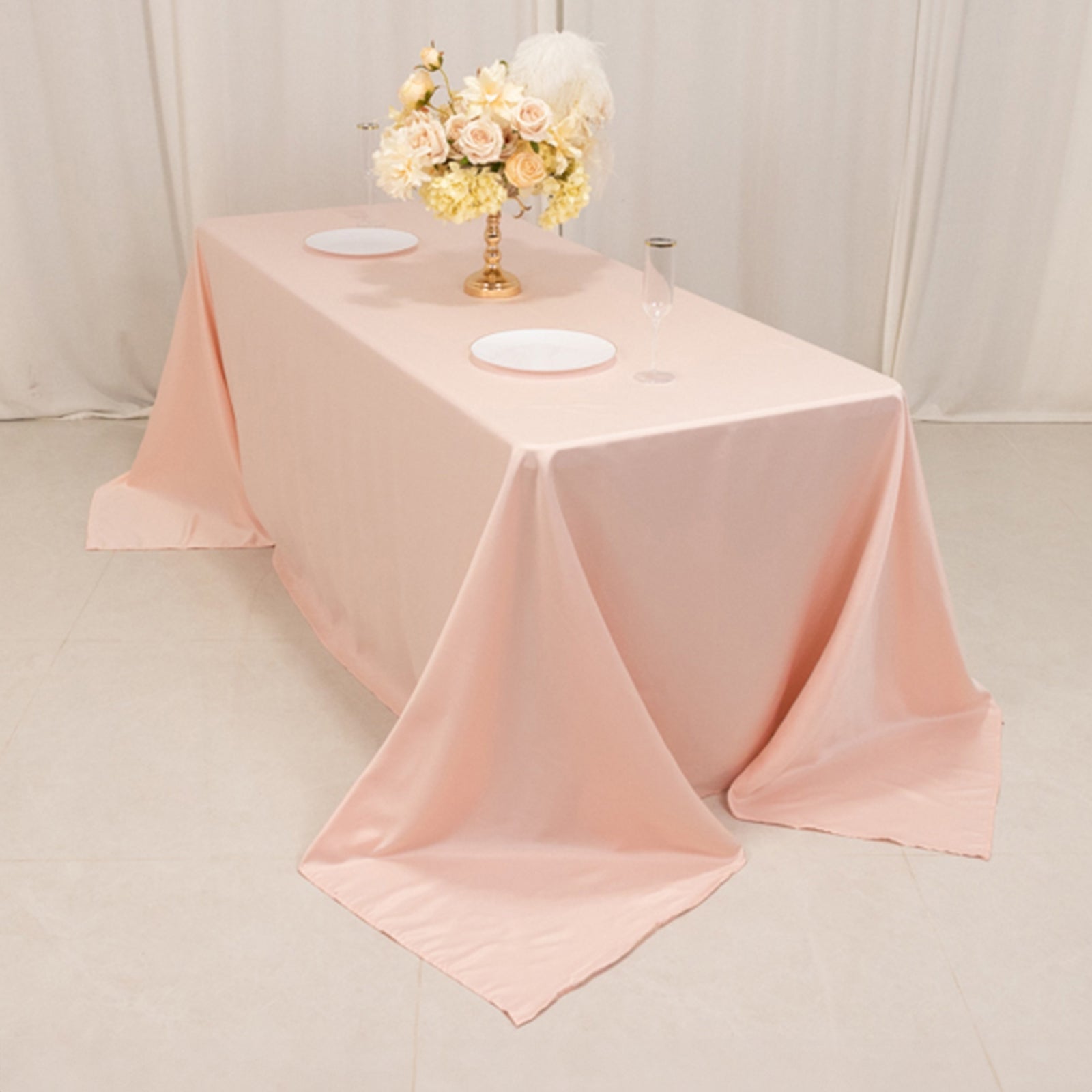 Lamour Satin 90x132 Rectangle Tablecloth Blush - Soft & Silk-Like Seamless Table Cover