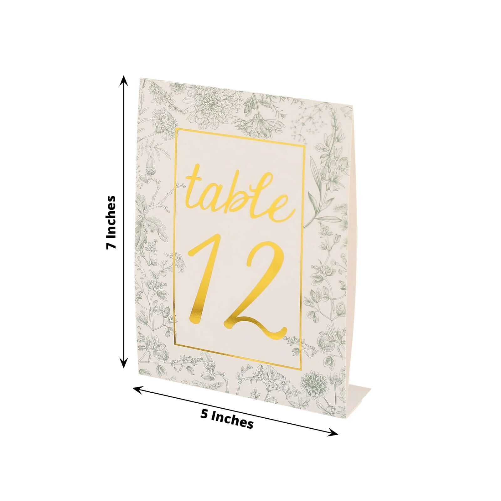 25-Pack Paper Wedding Table Numbers 1-25 White/Sage Green French Toile Design - Free Standing Double Sided Table Signs with Glam Gold Foil Numbers 7