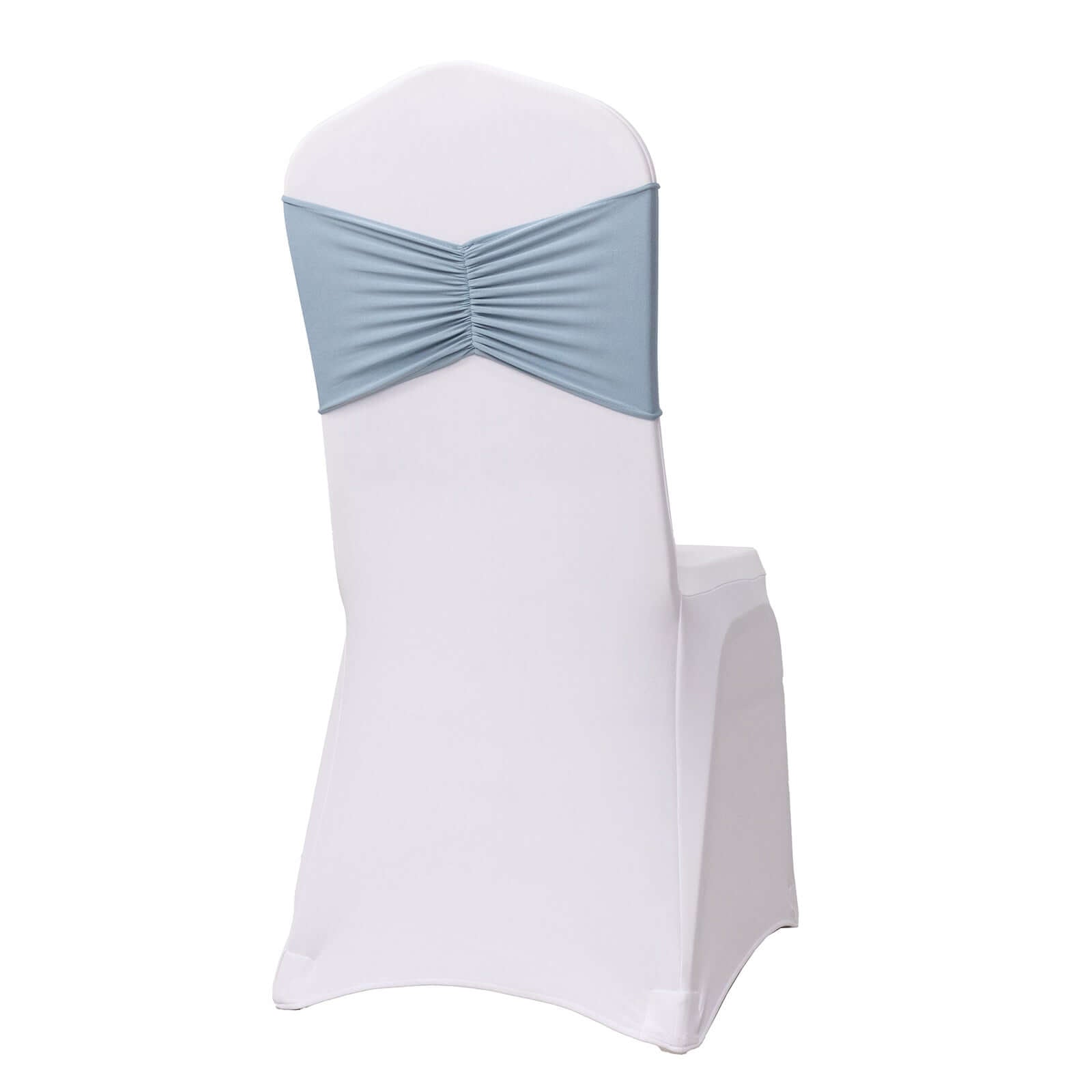 5 Pack Spandex Chair Sashes Dusty Blue Ruffled Style - Wide Easy to Use Stretch Chair Bands 8x13