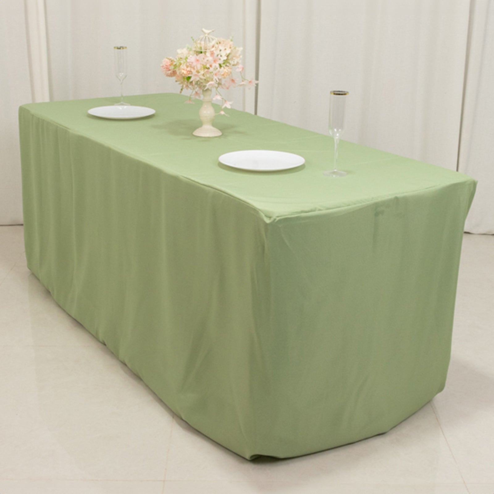 Fitted Polyester 72x30 Rectangle Tablecloth Sage Green - Durable and Easy to Maintain Table Cover