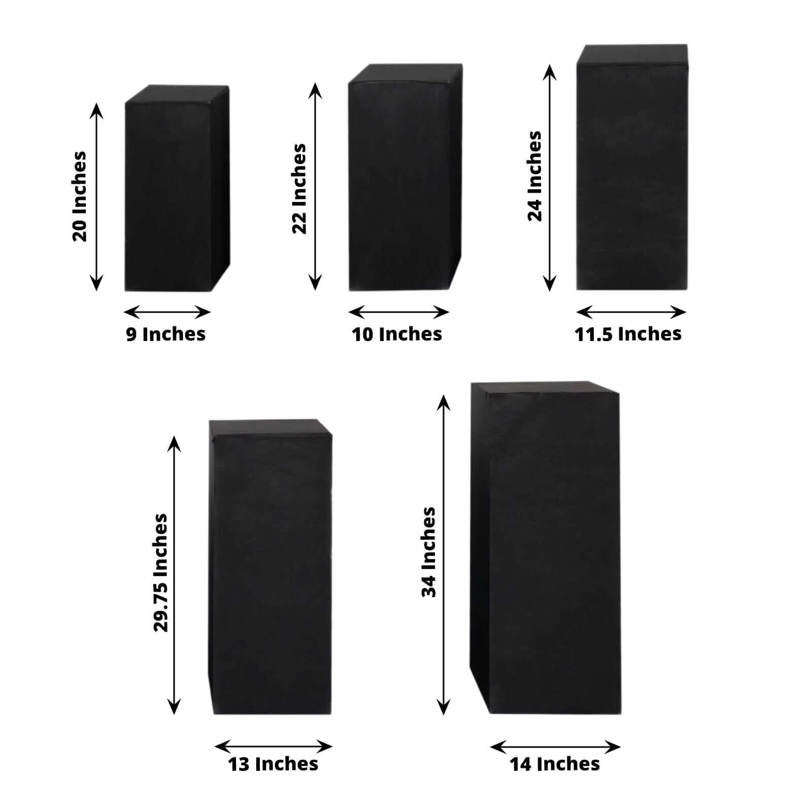 Set of 5 Black Spandex Rectangle Pedestal Stand Covers, Stretchable Pillar Prop Covers - 160 GSM