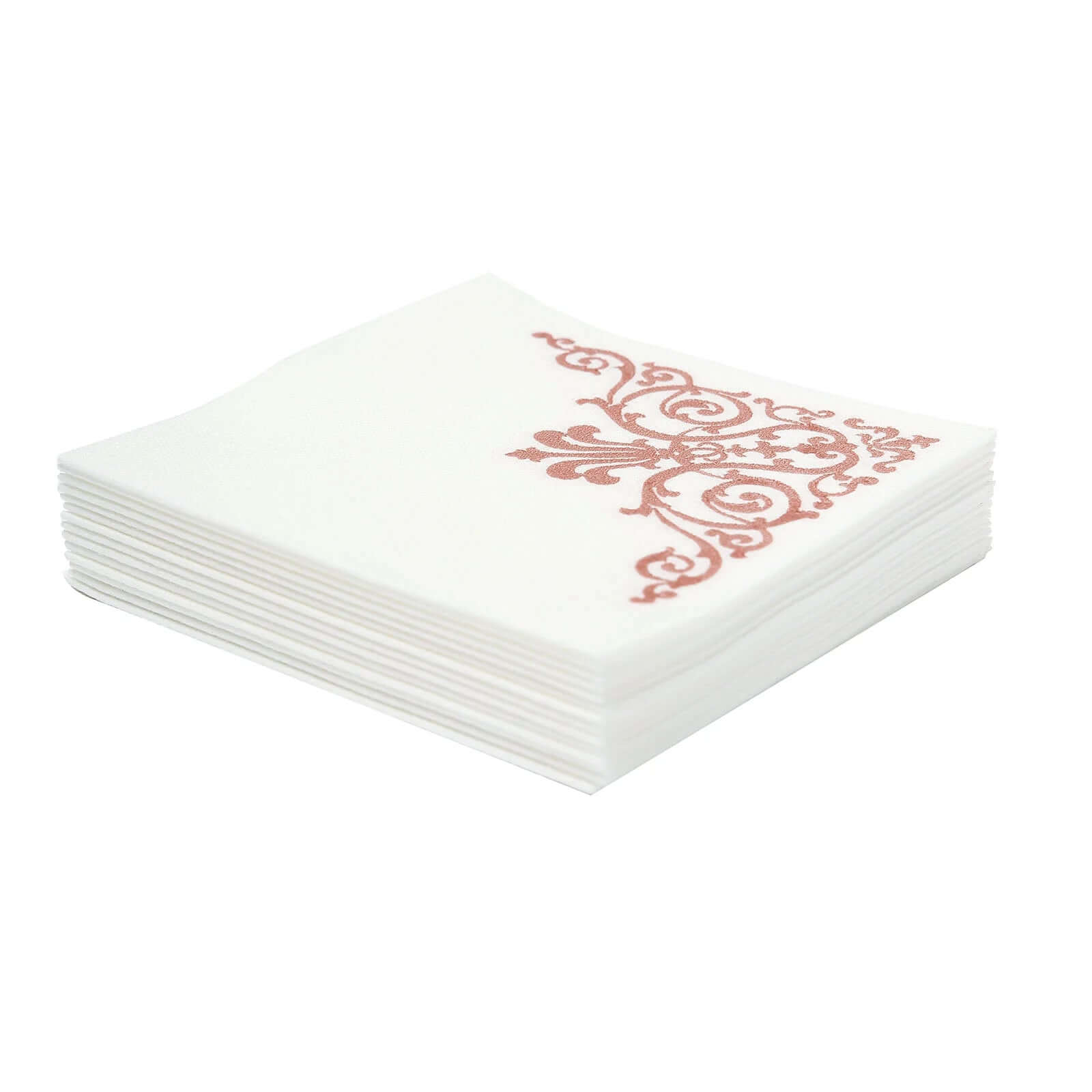 20 Pack Linen-Like Paper 5x5 Napkins White - Rose Gold Fleur Vintage Airlaid Cocktail Napkins