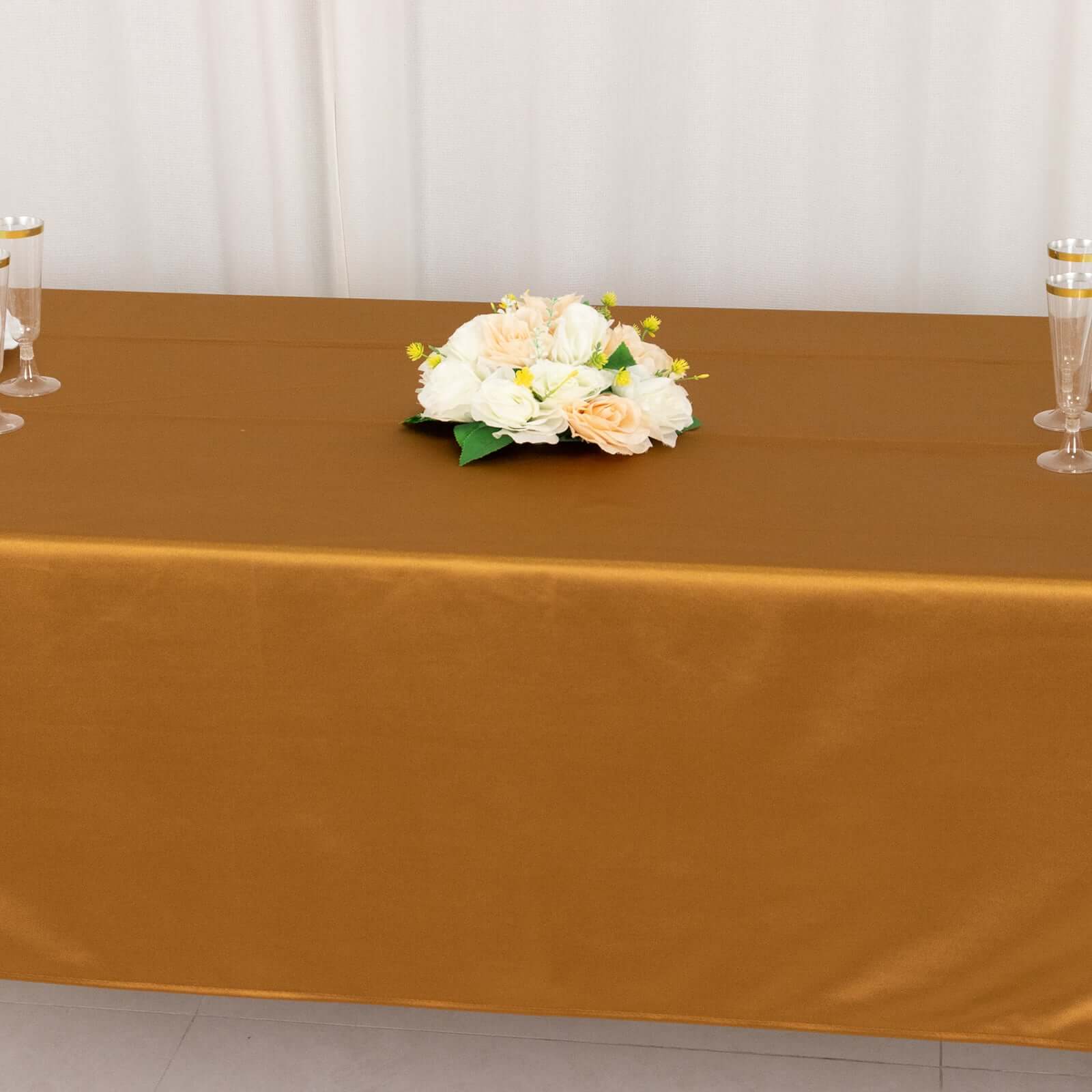 Premium Scuba Rectangular 60x102 Tablecloth Shimmering Gold - Wrinkle Free, Stain Resistant & Seamless Table Cover for Weddings and Parties