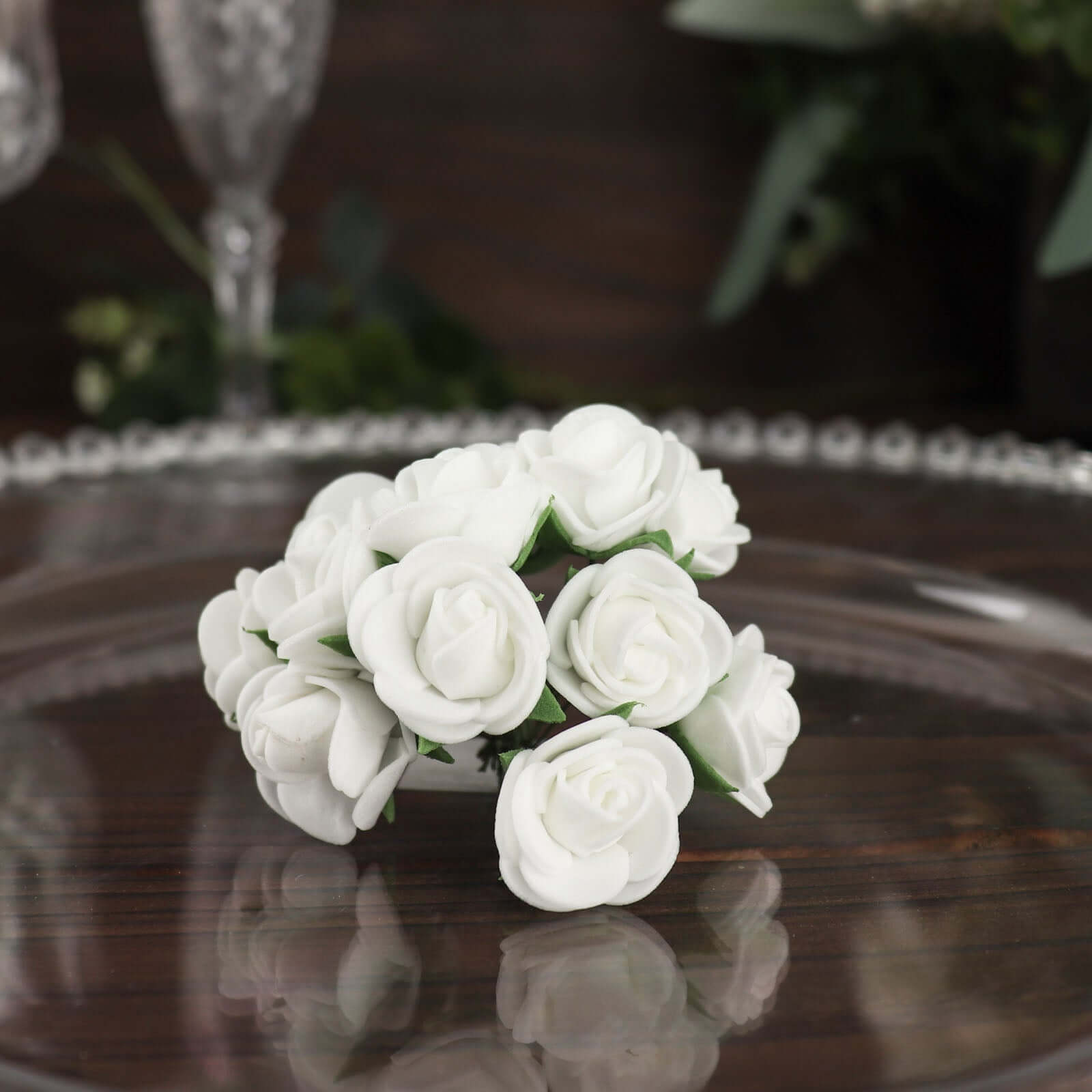 48 Roses 1 White Real Touch Artificial DIY Foam Rose Flowers With Stem, Craft Rose Buds