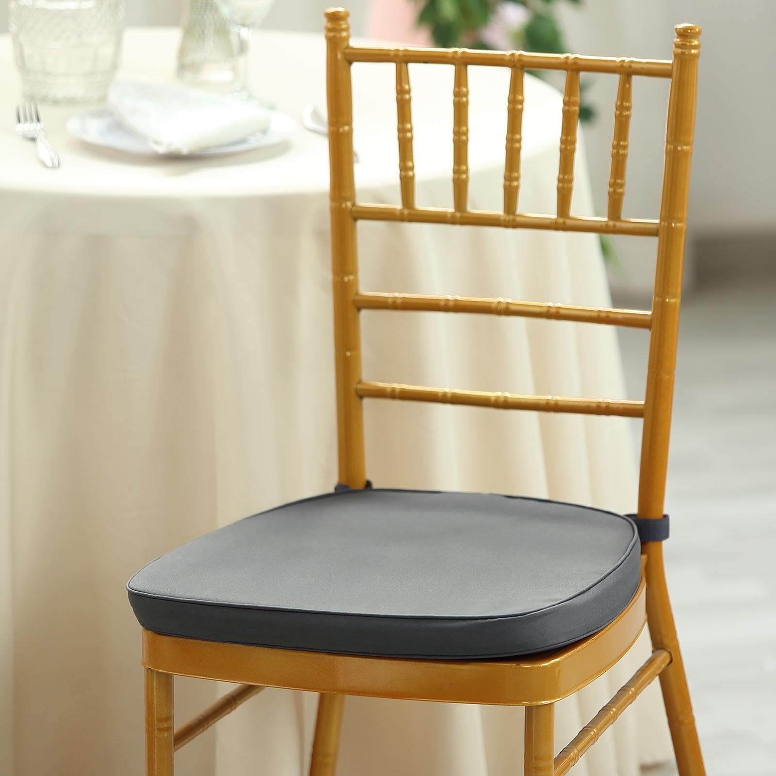 Chiavari Chair Cushion with 1.5 Thick Memory Foam and Ties Charcoal Gray - Stylish Removable Cover for Comfort