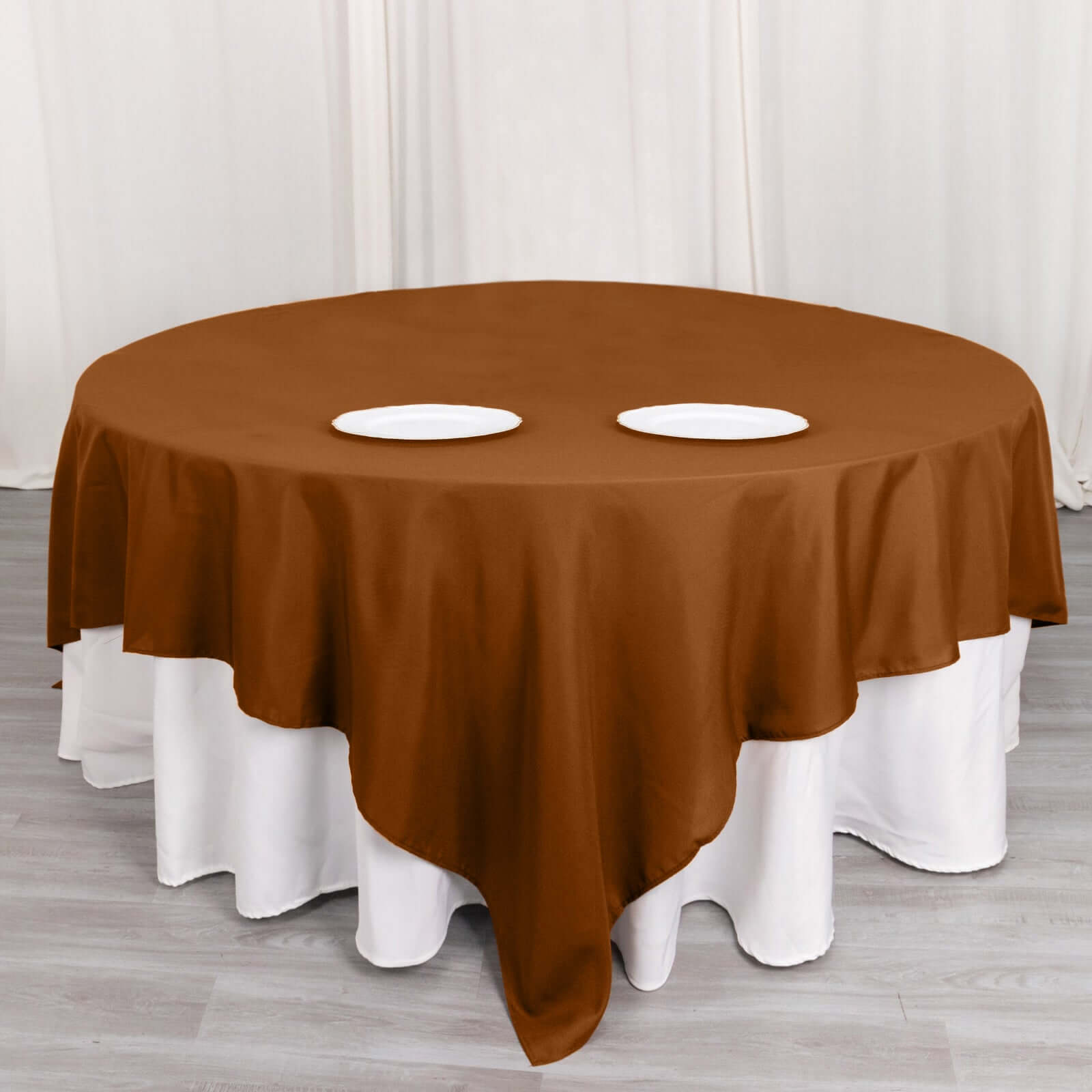 Polyester 90x90 Table Overlay Square Tablecloth Cinnamon Brown - Wrinkle-Resistant & Durable Table Cover