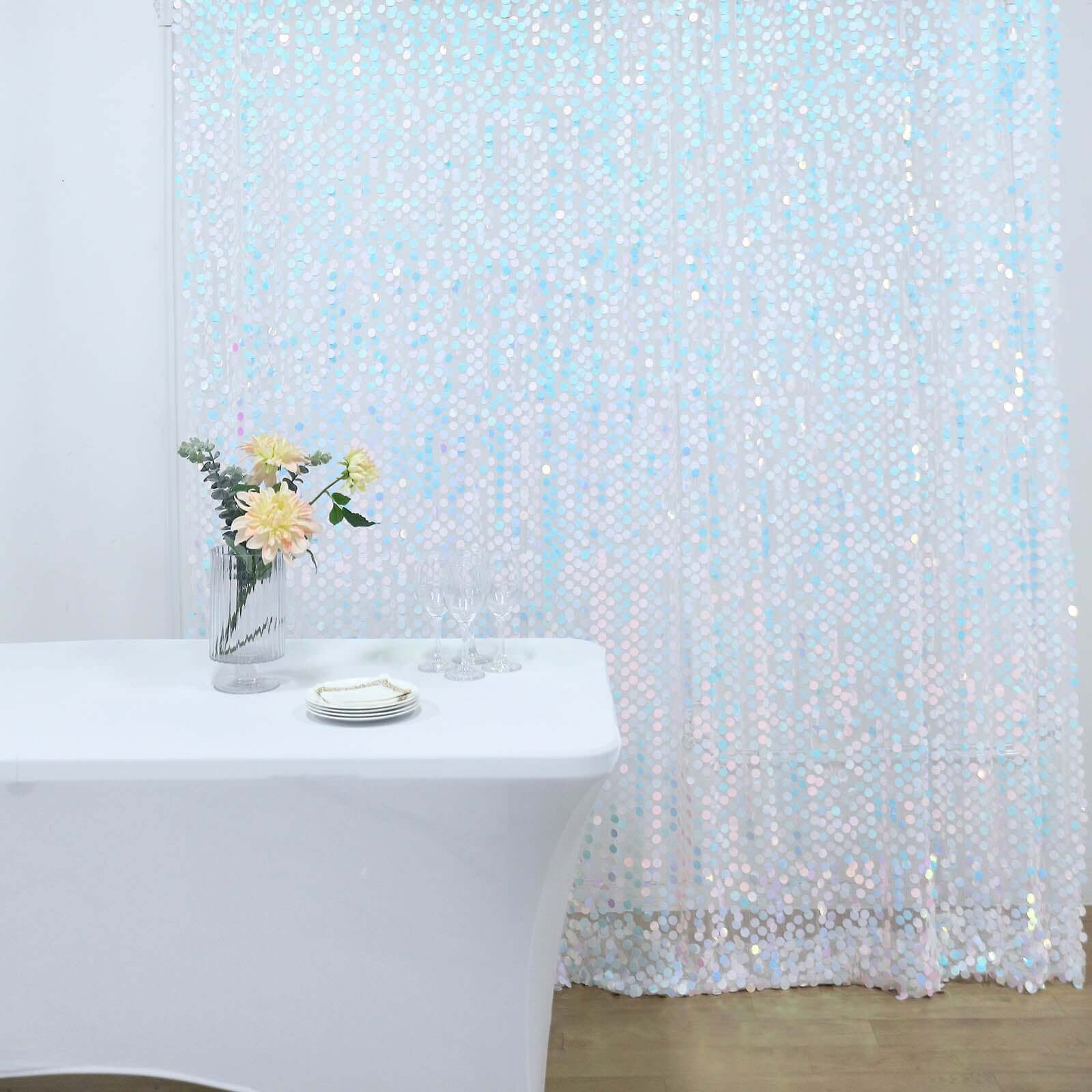 8ftx8ft Iridescent Blue Big Payette Sequin Event Curtain Drapes, Backdrop Event Panel