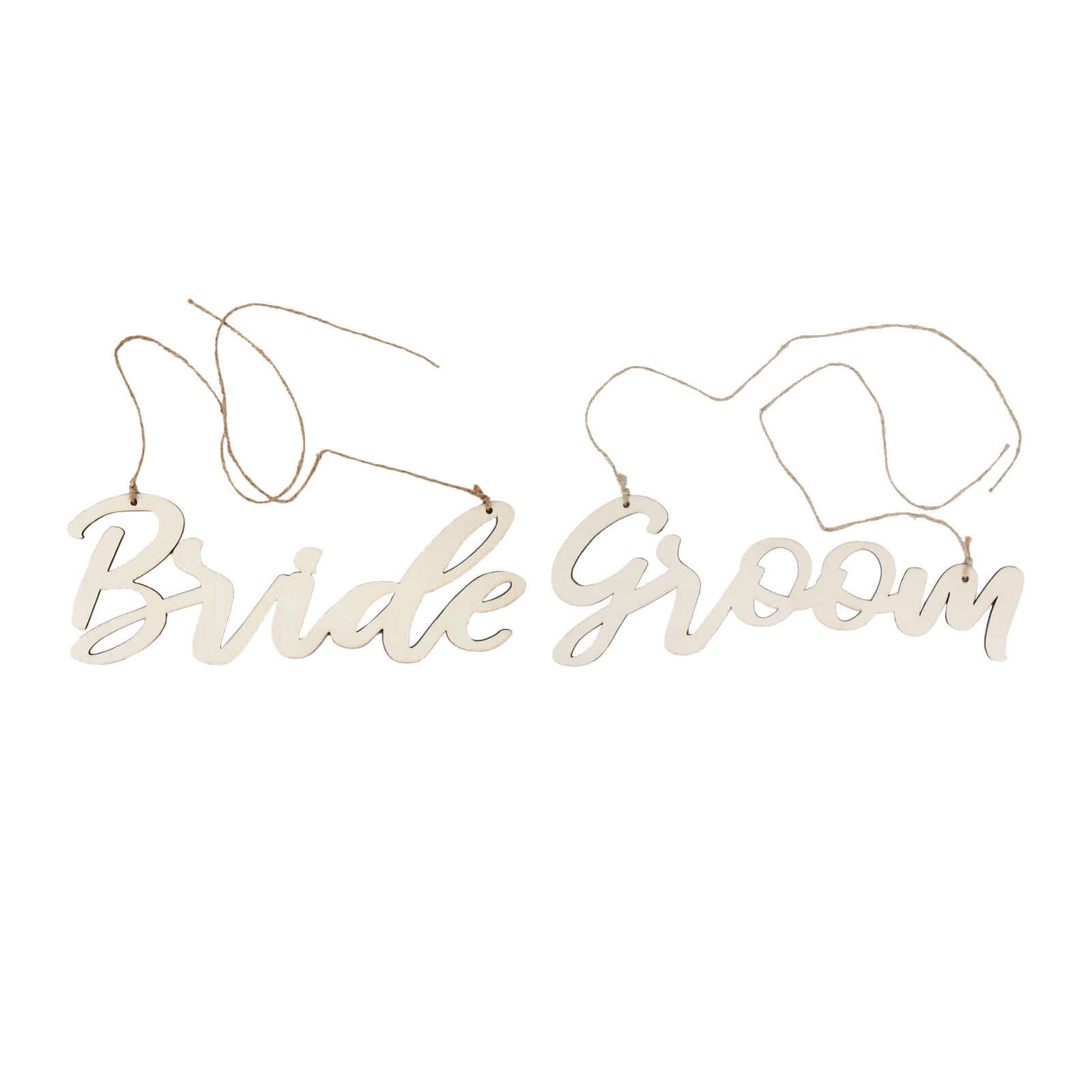 Set of 2 Bride and Groom Chair Signs Natural Wood - Charming Calligraphy Wall Hanging Wedding Decor & Props 12x5