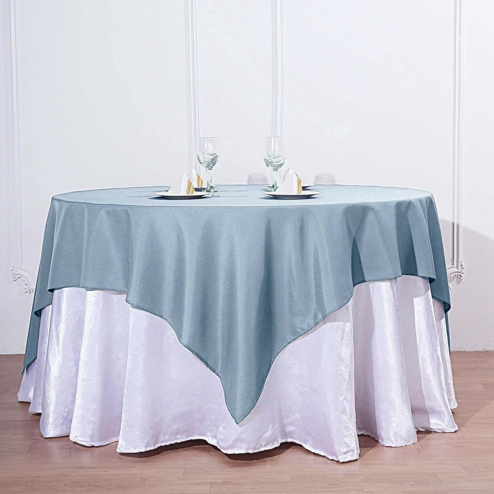 Polyester 70x70 Table Overlay Square Tablecloth Dusty Blue - Wrinkle-Resistant & Durable Table Cover